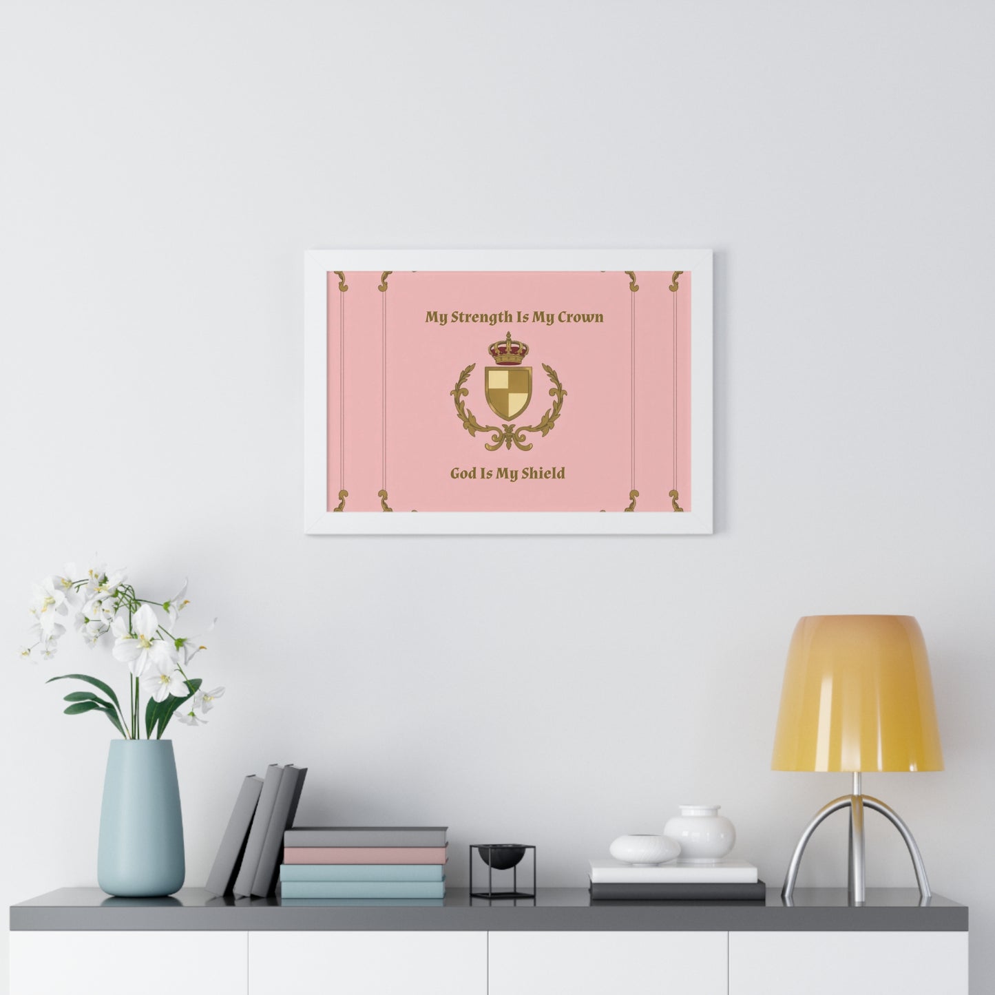 Crest & Crown Spiritual Quote Empowering Framed Poster, Inspirational Wall Art, Crown Design, Home Decor, Motivational Gift, Bible Verse Decoration