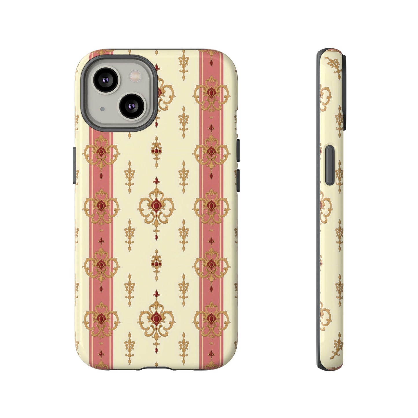 Elegant Floral Motif Phone Case - Tough Cases with Vintage Design - Mauve Striped Gold Damask