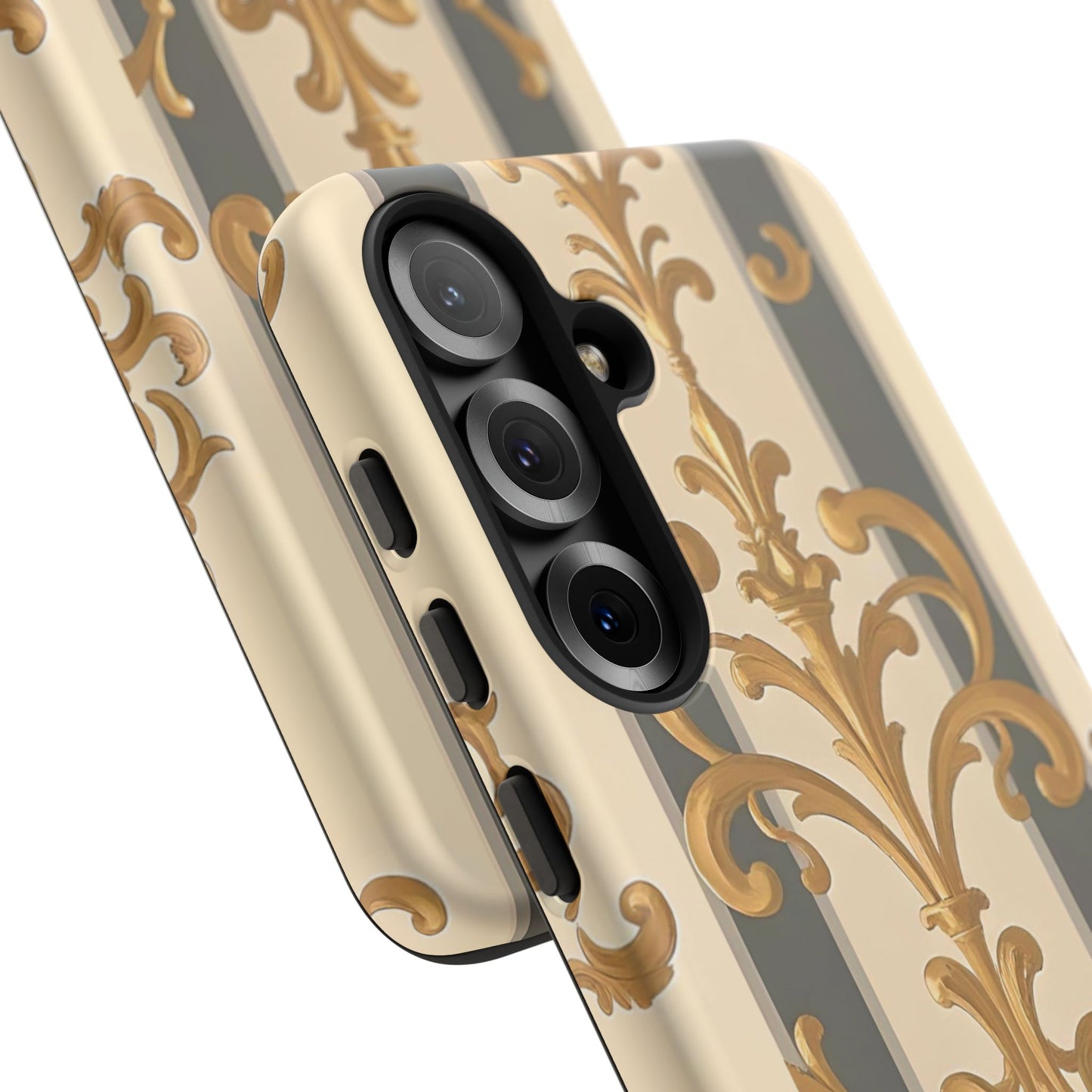 Elegant Floral Motif Phone Case - Tough Cases with Vintage Design - Dusk Olive Striped Gold Damask