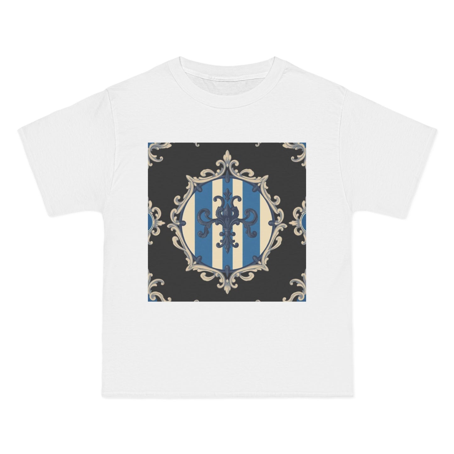 Elegant Blue & Alabaster Striped Baroque Short-Sleeve T-Shirt | Vintage Style, Graphic Tee, Casual Wear, Unisex Gift, Unique Design
