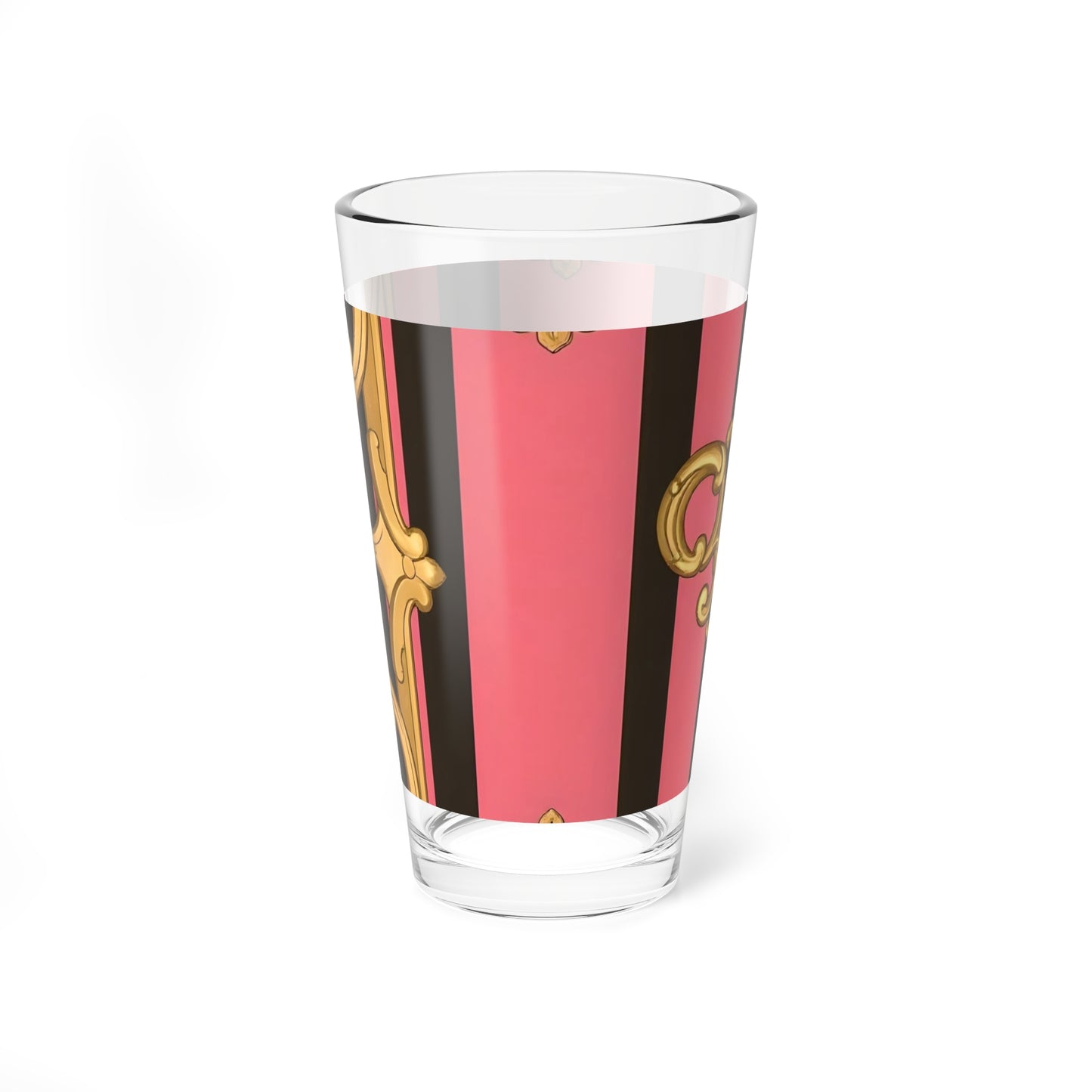 Chic Mixing Glass, Pink Striped Cocktail Glass, Elegant Drinkware, Perfect for Parties - Pink & Black Striped Gold Baroque