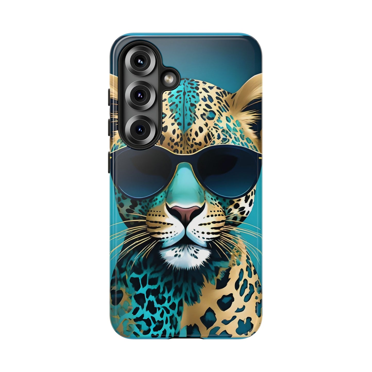 Phone Case - Aqua & Gold Leopard In Sunglasses Design