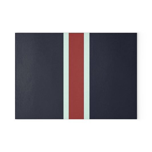 Lunar Midnight & Red-White Striped Stylish Glass Cutting Board – Modern Kitchen Decor, Gift for Housewarming, Wedding, Anniversary