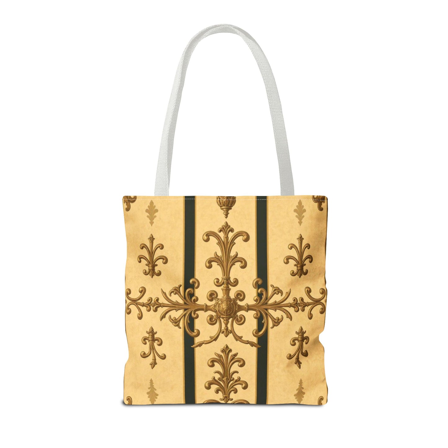 Elegant Baroque Pattern Tote Bag | Stylish Eco-friendly Shopping Bag, Beach Tote, Gift Bag, Daily Use - Matte Yellow Striped Antique Rococo