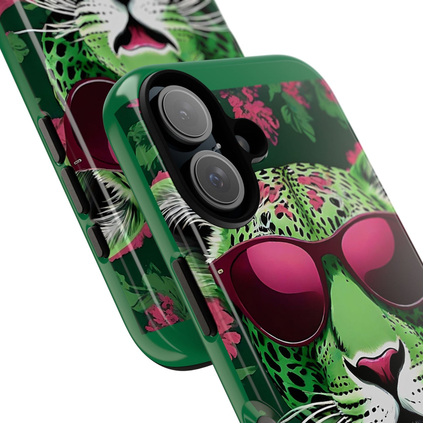 Phone Case - Lime Green & Burgundy Leopard In Sunglasses Design