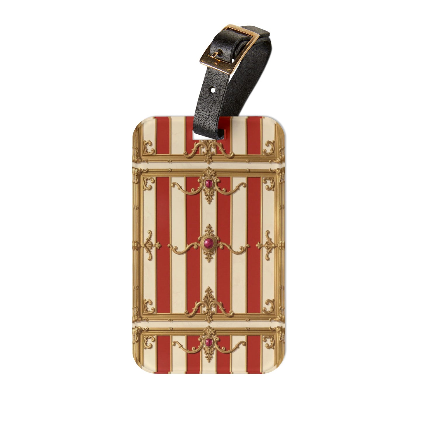 Vintage Stripe Luggage Tag - Elegant Travel Accessory with Classic Design - Alabaster & Dusk Orange Striped Baroque