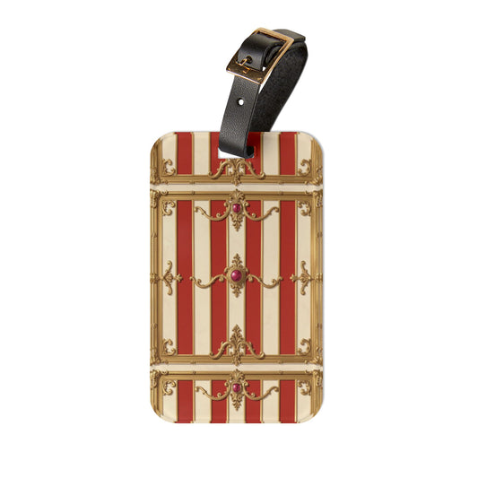 Vintage Stripe Luggage Tag - Elegant Travel Accessory with Classic Design - Alabaster & Dusk Orange Striped Baroque