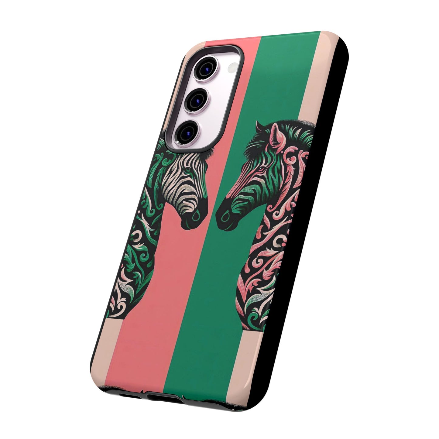 Phone Case - Elegant Pink & Green Zebra Damask Design