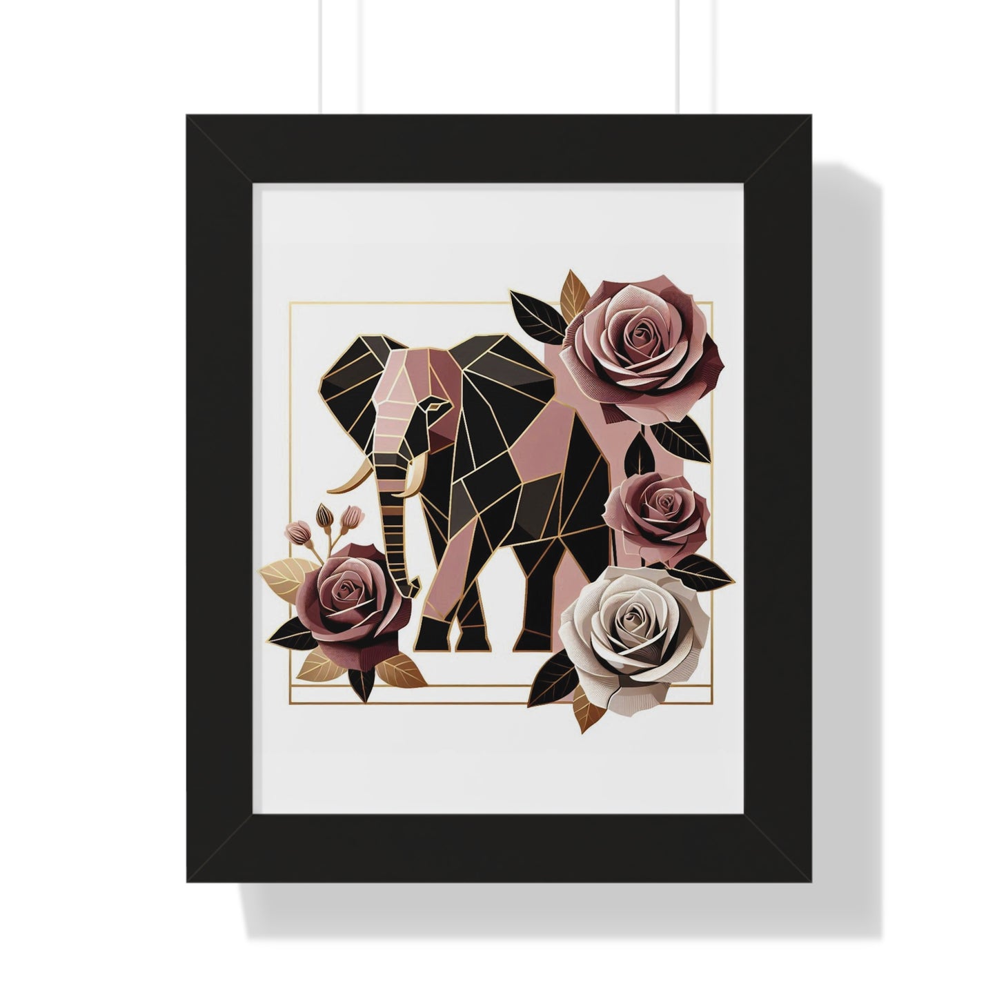 Vertical Poster - Brown & Mauve Elephant & Roses Wall Art