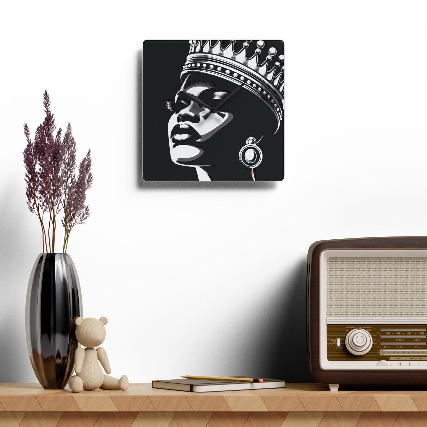 Elegant Queen Acrylic Wall Clock, Modern Home Decor, African American Art, Unique Gifts, Wall Art for Living Room