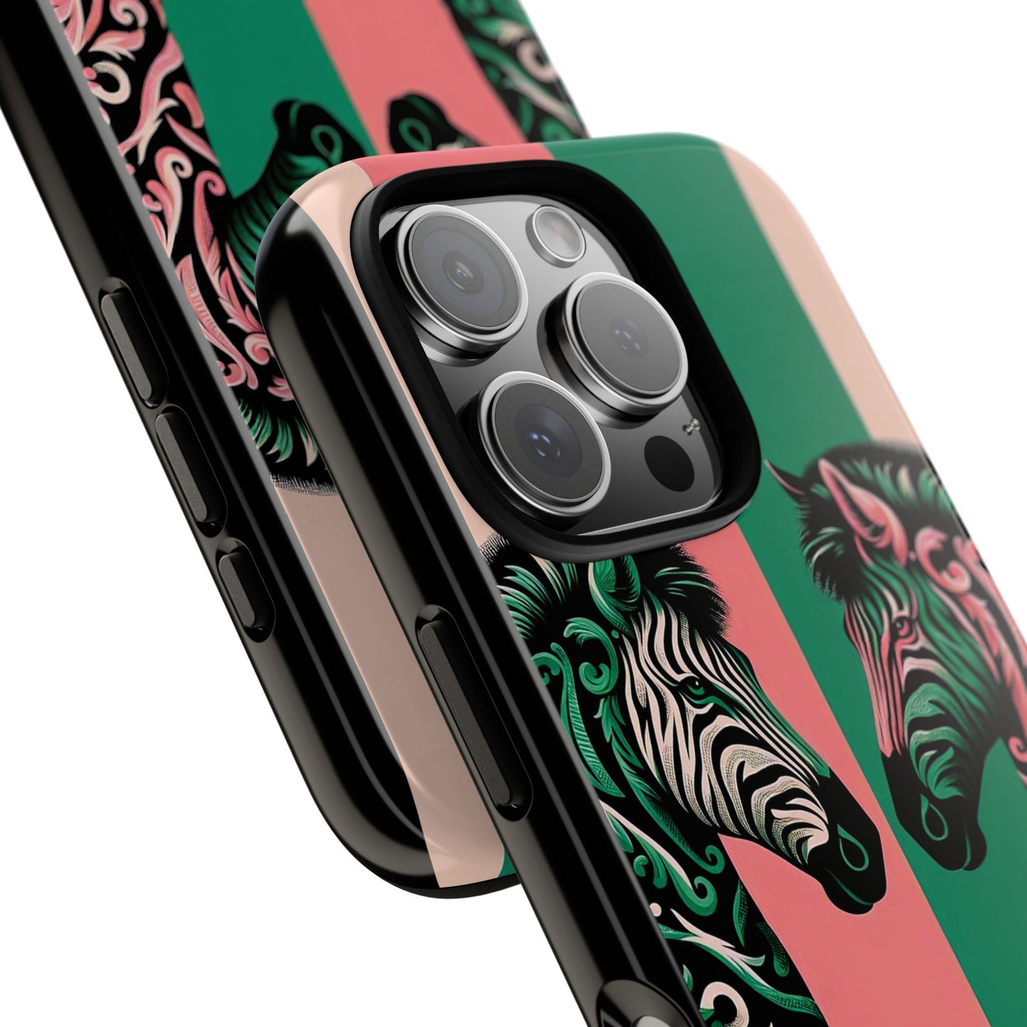Phone Case - Elegant Pink & Green Zebra Damask Design