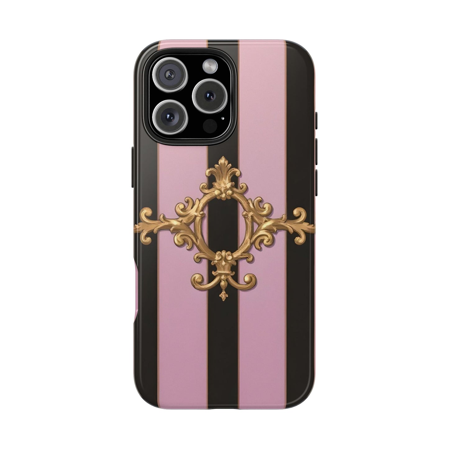 Stylish Tough Phone Case for Elegant Protection, Fashionable Accessories, Smartphone Cover - Matte Lavender & Black Striped Gold Baroque