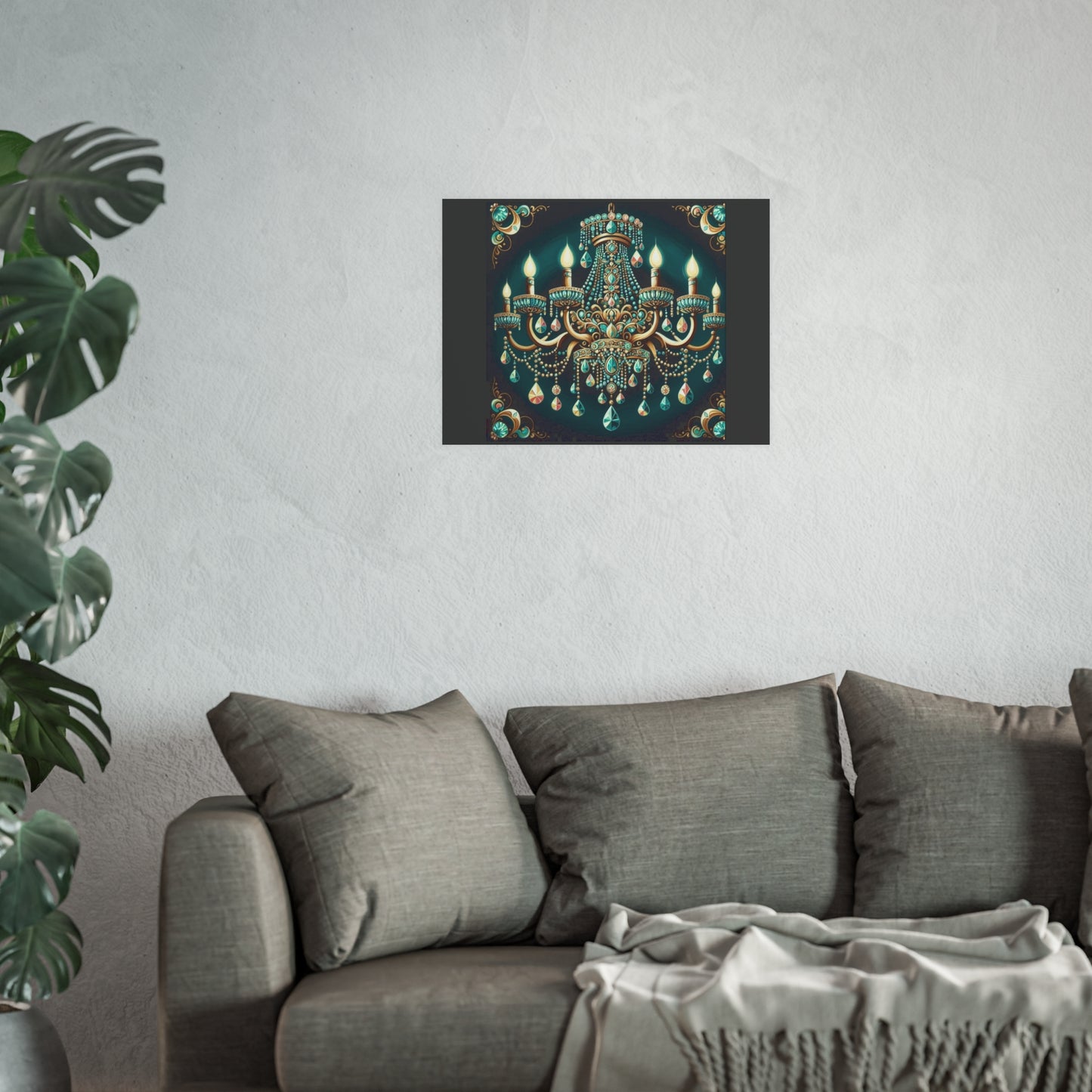 Elegant Chandelier Poster - Luxurious Wall Art for Home Décor - Teal Jeweled Chandelier