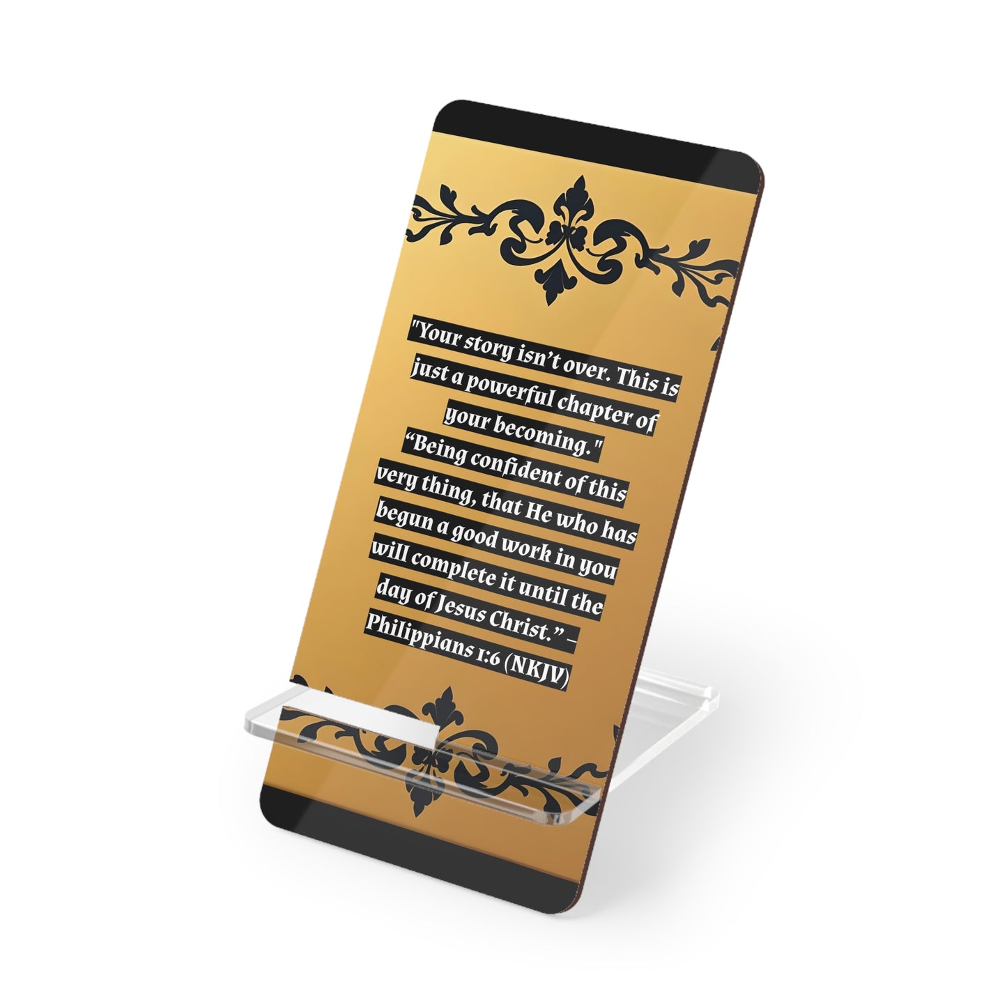 Smartphone Stand - Elegant Floral Gold Damask - Positive Affirmation 'Your story isn't over'