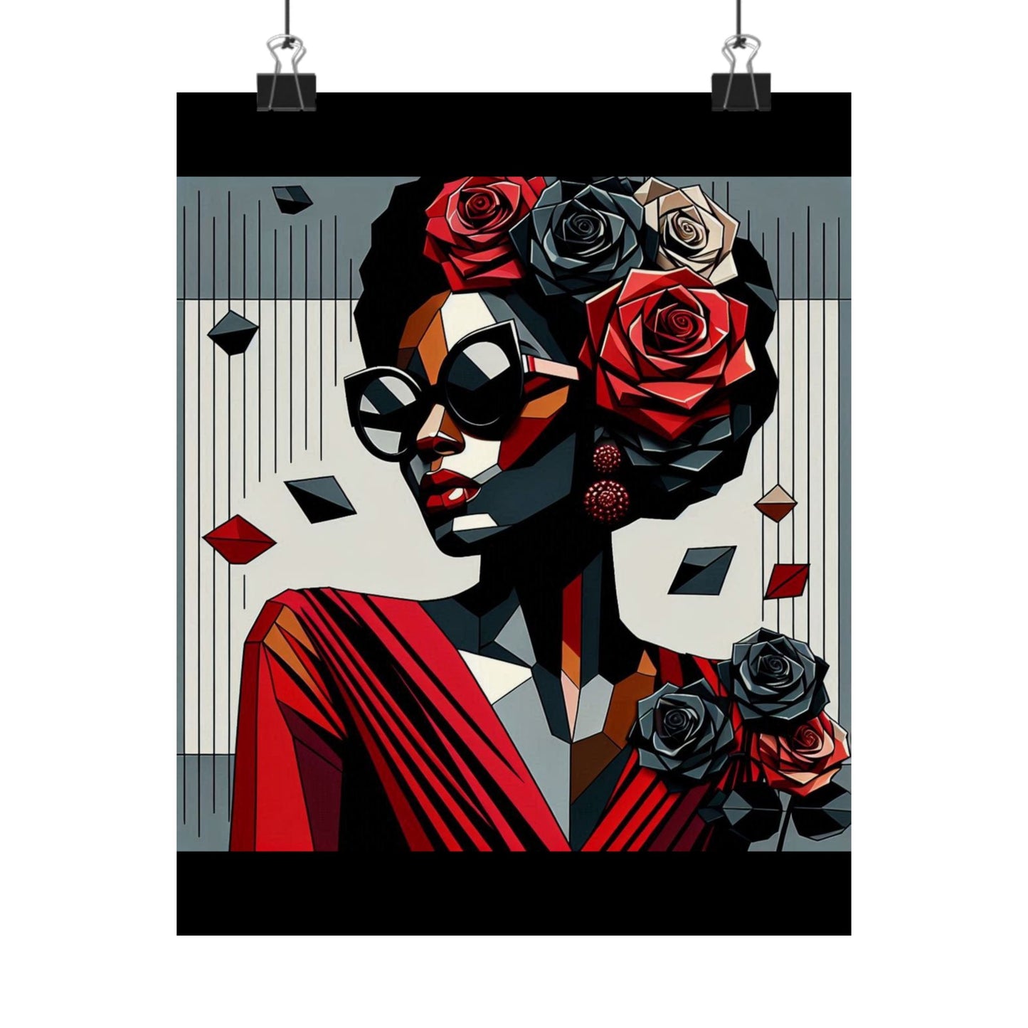 Floral Afro Art Poster - Elegant Matte Vertical Wall Decor - Lady In Red