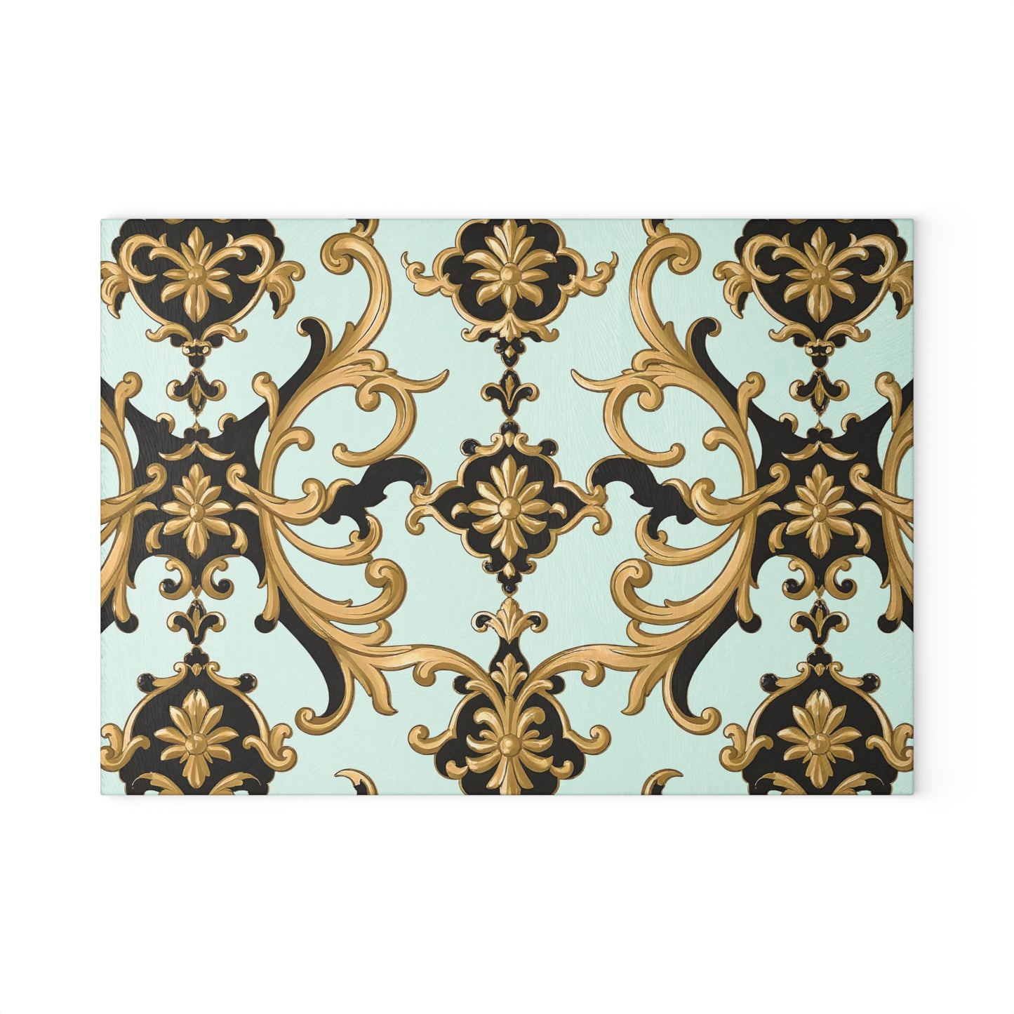 Elegant Kitchen Glass Cutting Board - Decorative Cooking Gift, Home Decor, Wedding Present, Culinary Art, Housewarming Gift - Black & Gold Rococo