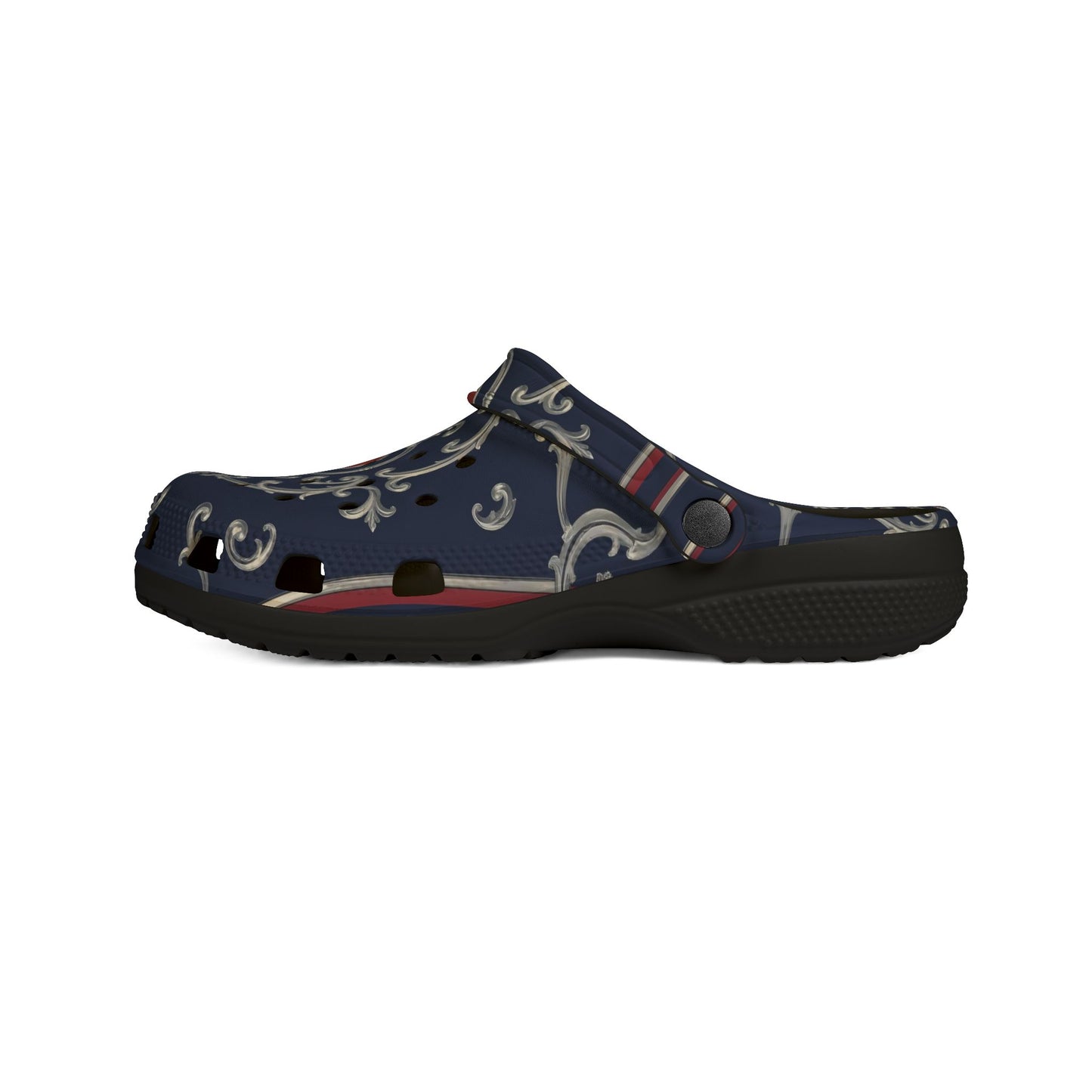 Stylish EVA Foam Clogs for Comfort and Fashion | Perfect for Garden, Home, Nursing, Gifts, Everyday Wear - Blue & Red Striped Silver Baroque