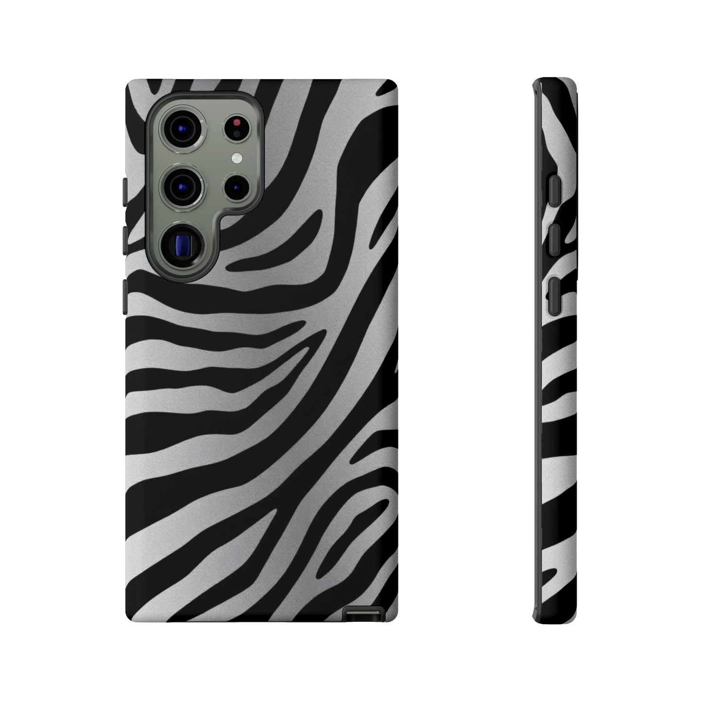 Zebra Print Tough Phone Case - Silver