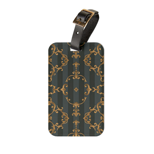 Elegant Travel Luggage Tag - Vintage Pattern, Personalized Baggage Tags, Unique Gift for Travelers - Gray Striped Baroque