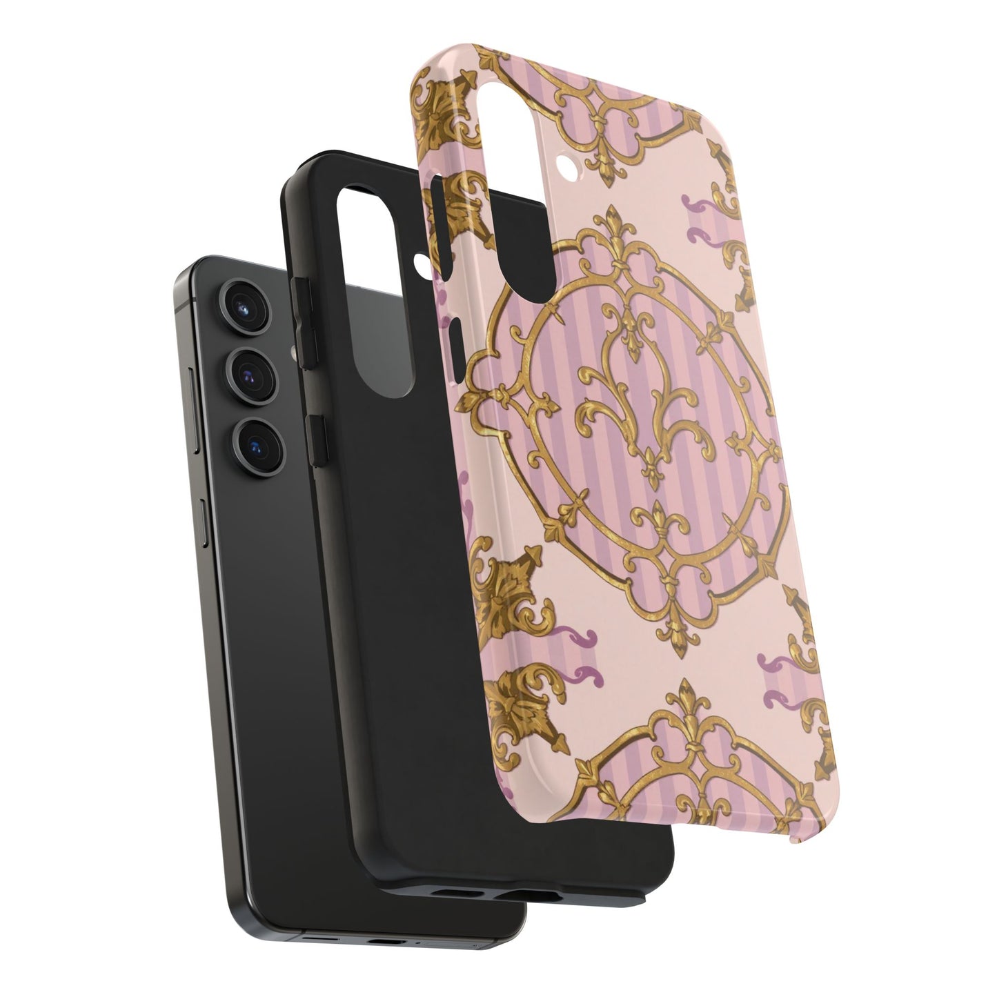 Elegant Vintage Phone Case, Tough Phone Case, Lavender & Alabaster Striped Gold Baroque Phone Cover, Stylish Phone Protector, Gift for Her
