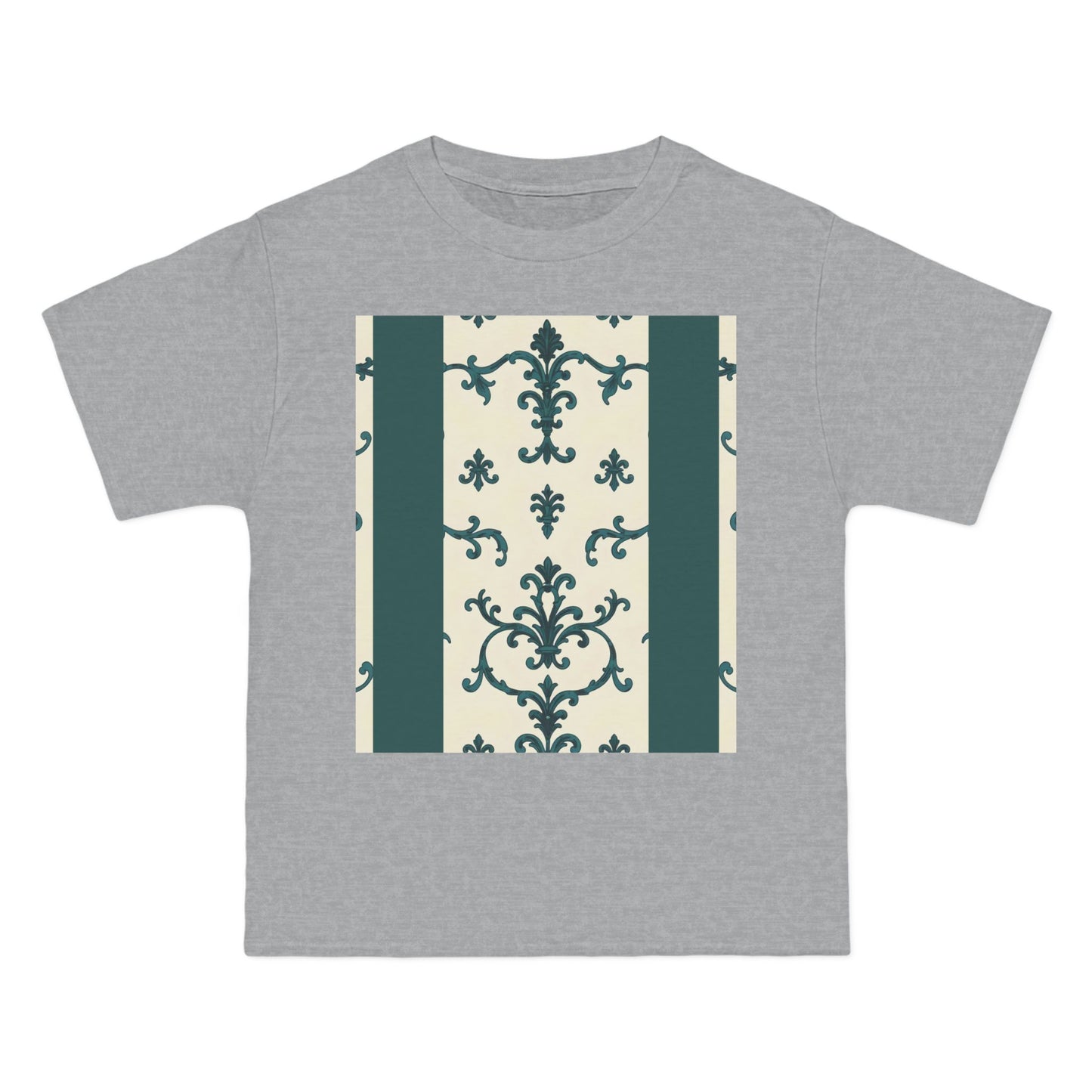 Vintage-Inspired Short-Sleeve T-Shirt, Casual Wear, Graphic Tee, Summer Outfit, Gift for Friends, Retro Design - Teal Striped Rococo