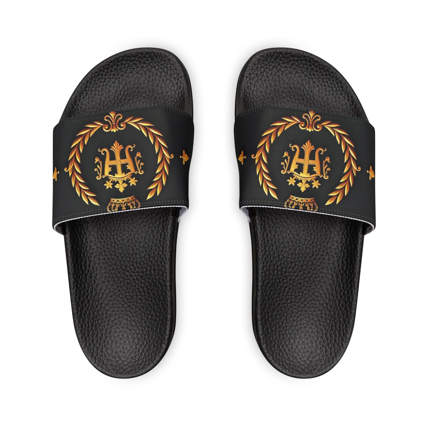 Men's Removable-Strap Sandals with Graphic Design, Casual Footwear, Comfortable Summer Slides, Beach or Pool Essentials - Gold Crest