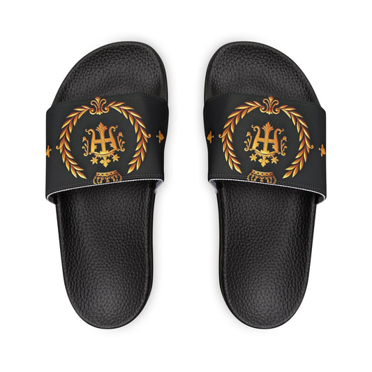 Men's Removable-Strap Sandals with Graphic Design, Casual Footwear, Comfortable Summer Slides, Beach or Pool Essentials - Gold Crest