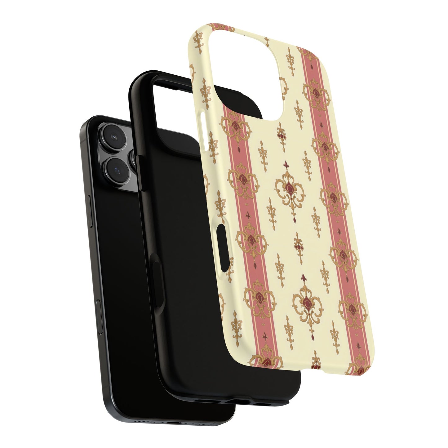 Elegant Floral Motif Phone Case - Tough Cases with Vintage Design - Mauve Striped Gold Damask
