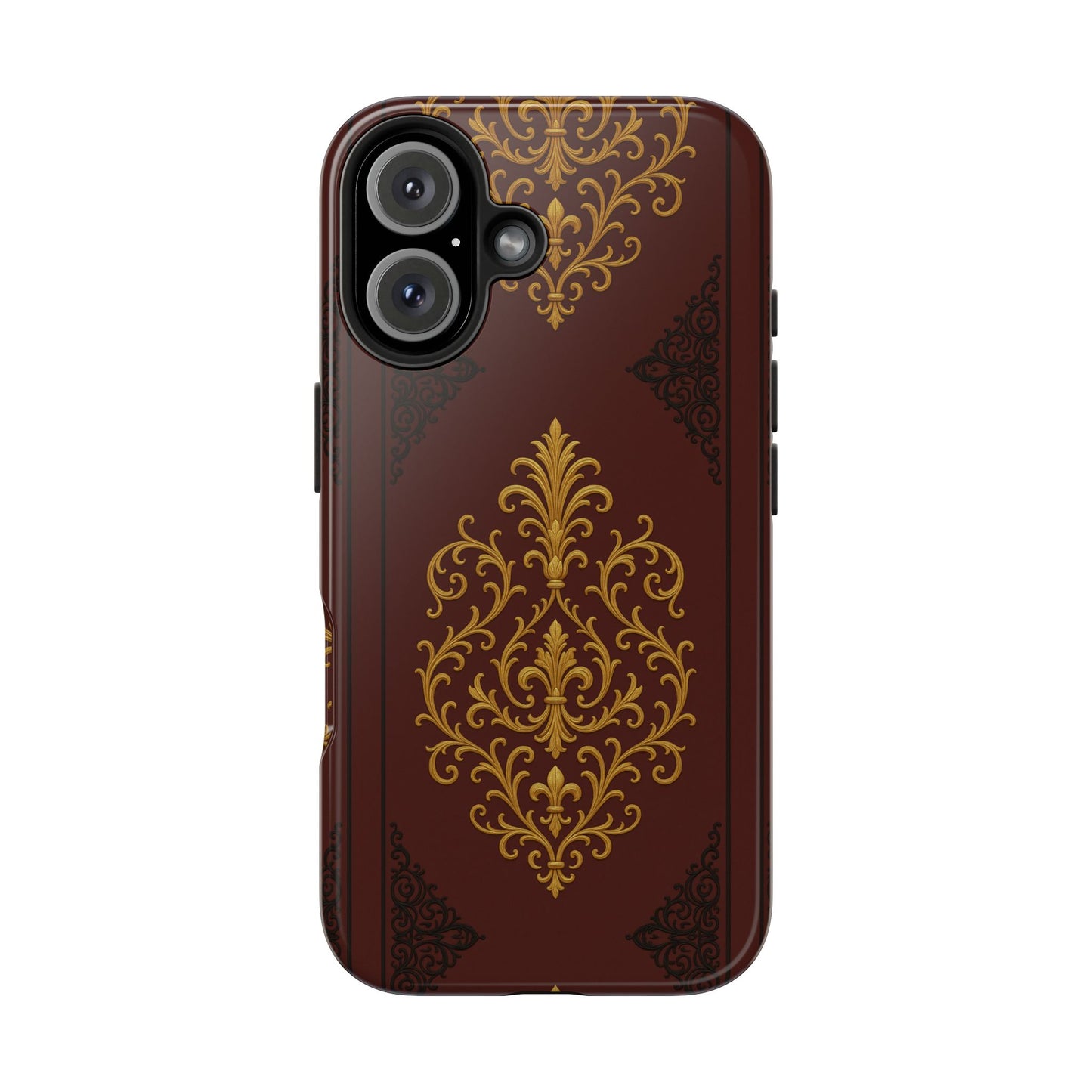 Dusk Burgundy-Black & Gold Baroque Tough Phone Case — Ornate Gold Baroque on Burgundy
