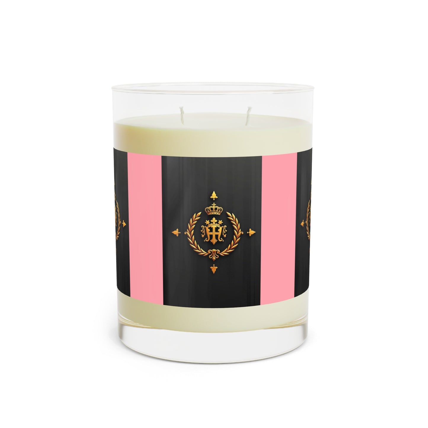 Elegant Gold Crown Scented Candle - Glamorous Home Decor, Wedding Gift, Aromatherapy, Luxurious Fragrance - Pink Striped Gold Crest
