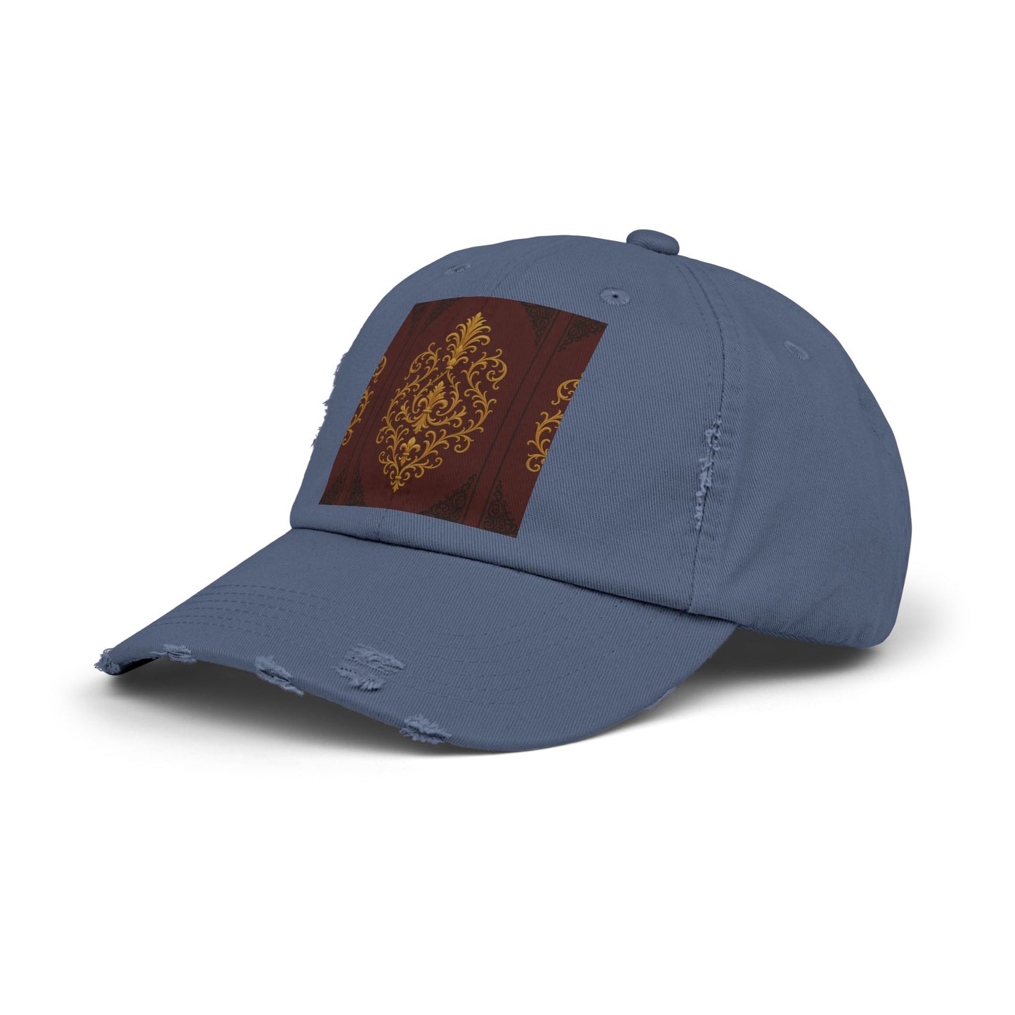 Dusk Burgundy-Black & Gold Baroque Distressed Black Cap with Vintage Gold Baroque Panel – Elegant Retro Baseball Hat