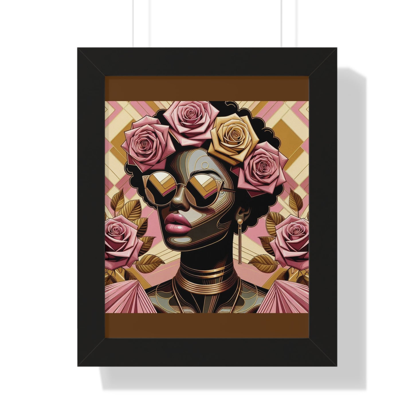 Elegant Framed Vertical Poster of Floral Woman, Home Decor, Wall Art, Gift for Her, Feminine Art Print - Pink Roses Lady