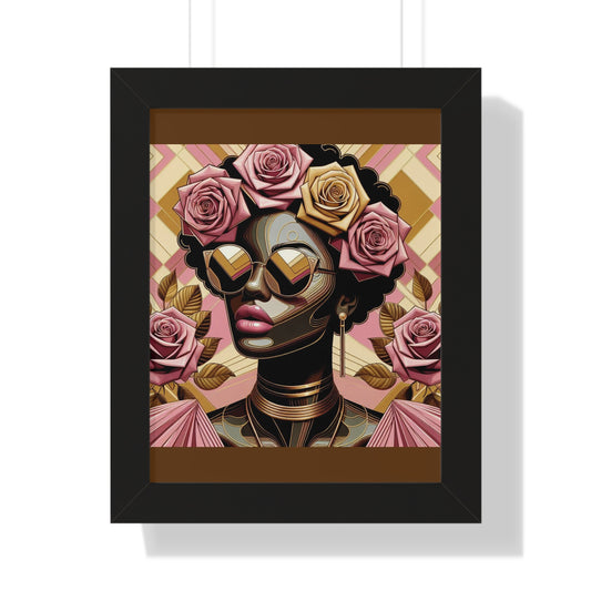 Elegant Framed Vertical Poster of Floral Woman, Home Decor, Wall Art, Gift for Her, Feminine Art Print - Pink Roses Lady