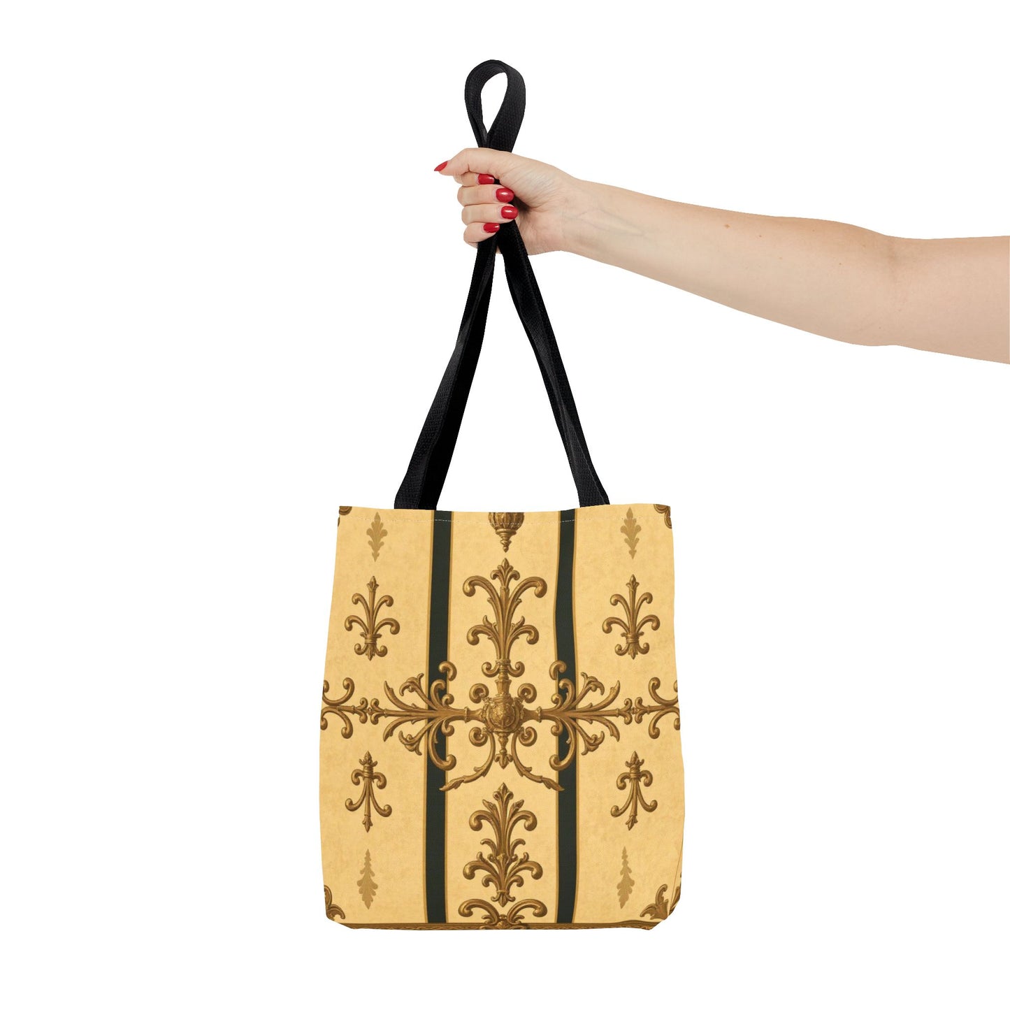 Elegant Baroque Pattern Tote Bag | Stylish Eco-friendly Shopping Bag, Beach Tote, Gift Bag, Daily Use - Matte Yellow Striped Antique Rococo