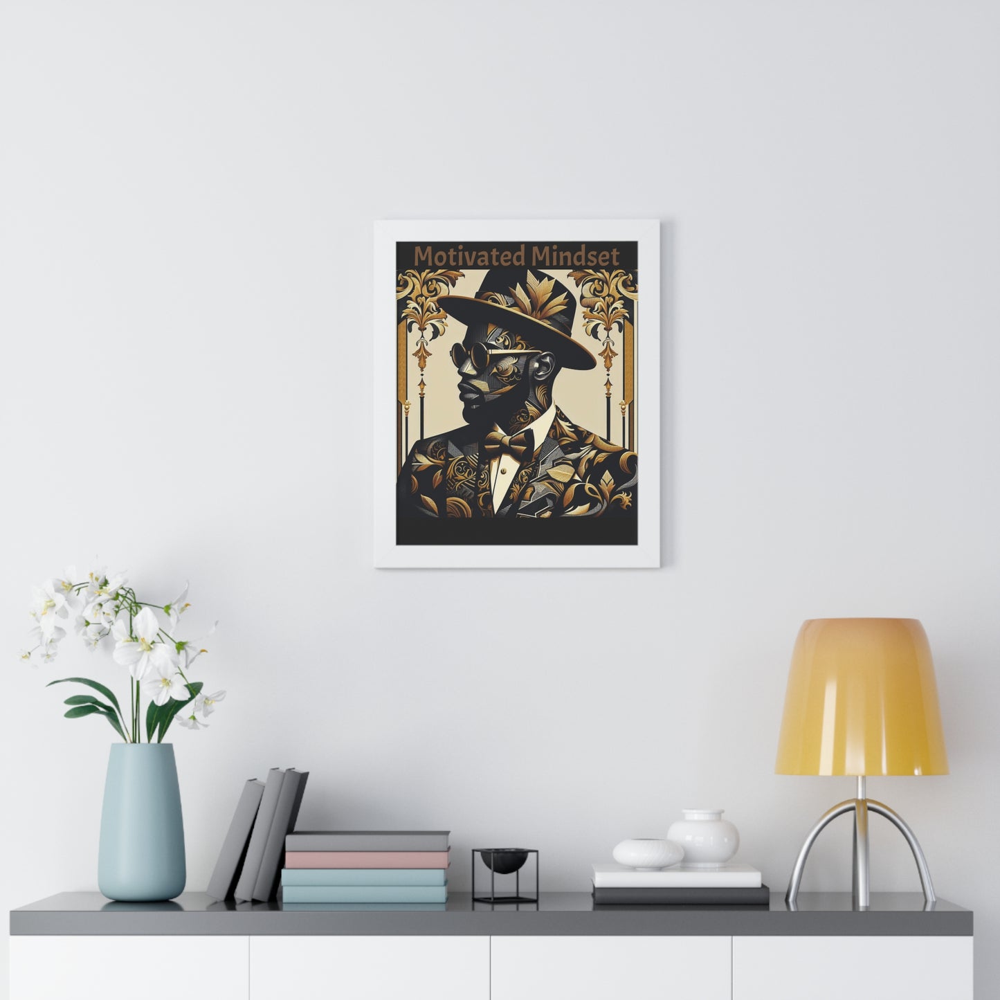 Motivated Mindset Framed Vertical Poster | Inspirational Wall Art, Office Decor, Motivational Gift, Home Decor, Black Art
