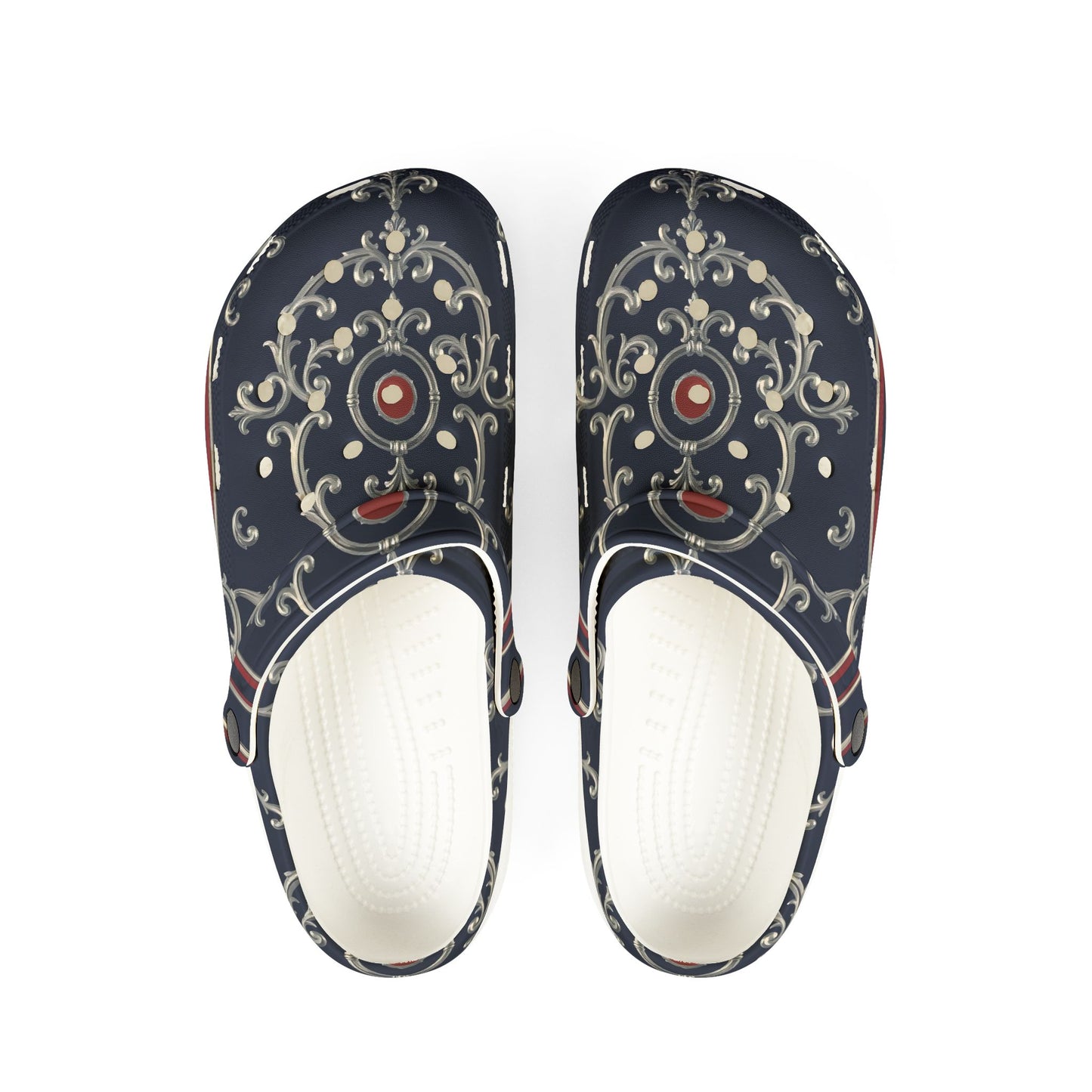 Stylish EVA Foam Clogs for Comfort and Fashion | Perfect for Garden, Home, Nursing, Gifts, Everyday Wear - Blue & Red Striped Silver Baroque