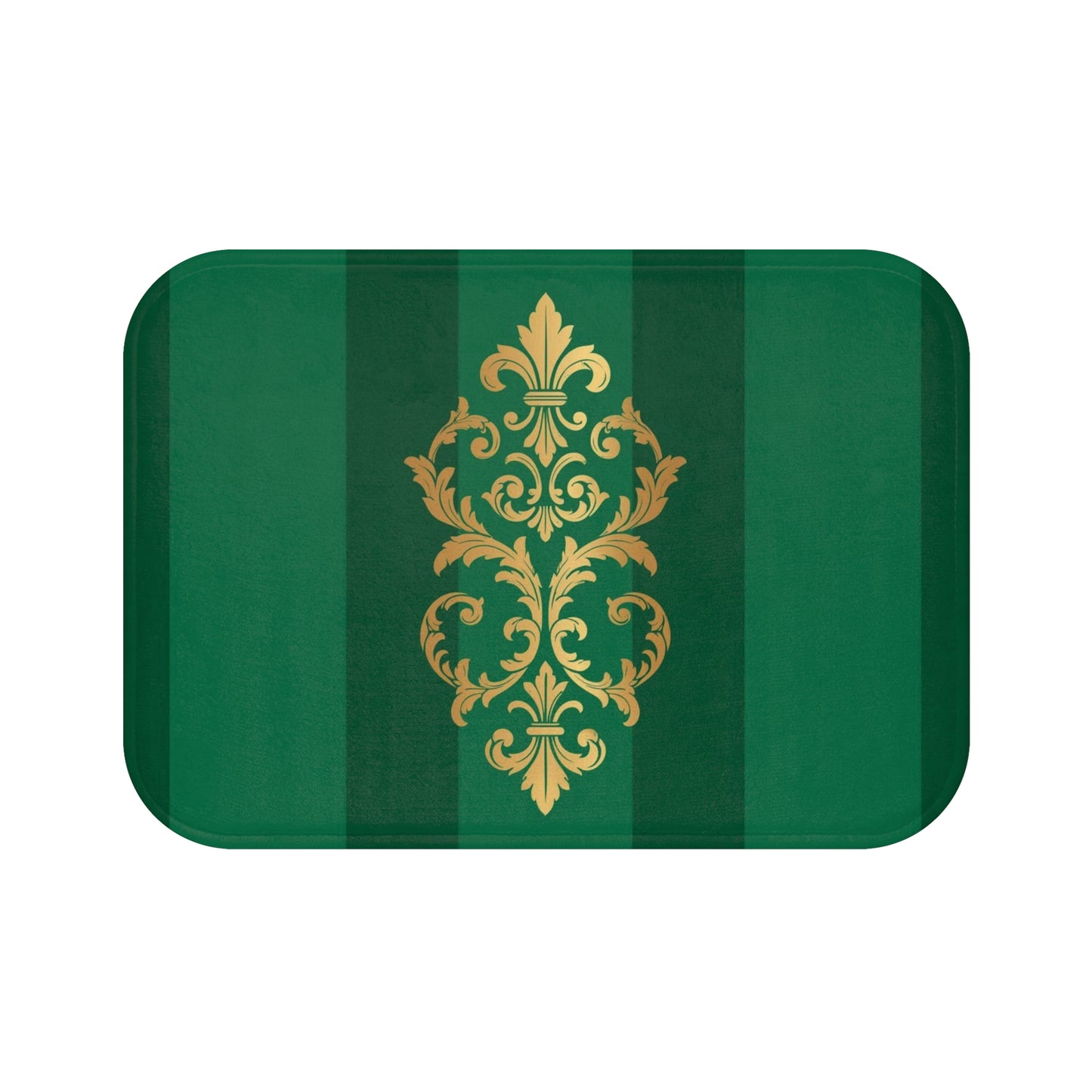 Green Striped Gold Baroque Bath Mat — Luxe Decorative Bathroom Rug