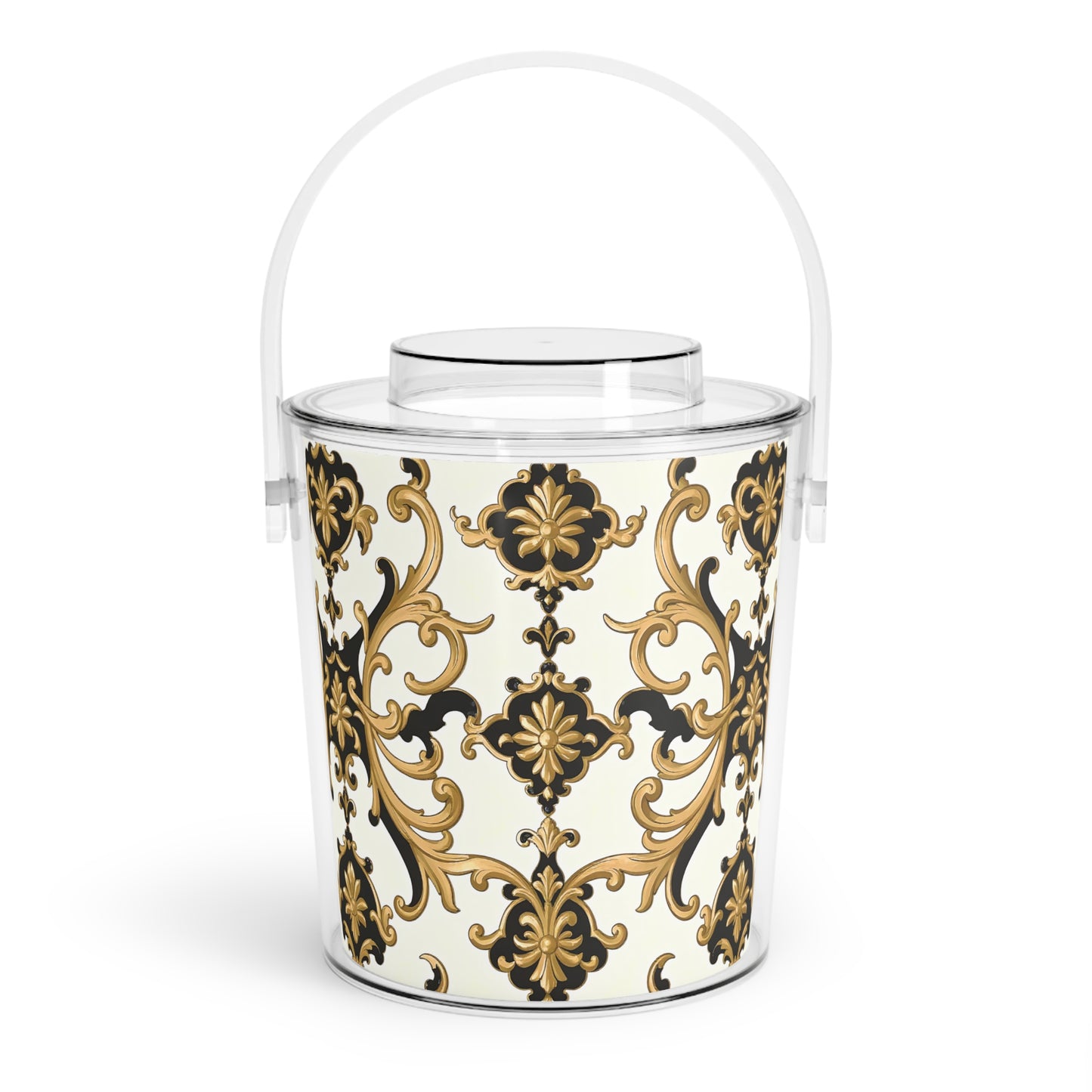 Elegant Decorative Ice Bucket with Tongs, Luxury Barware, Party Essential, Gift for Hostess, Home Decor, Wedding Centerpiece - Black & Gold Rococo