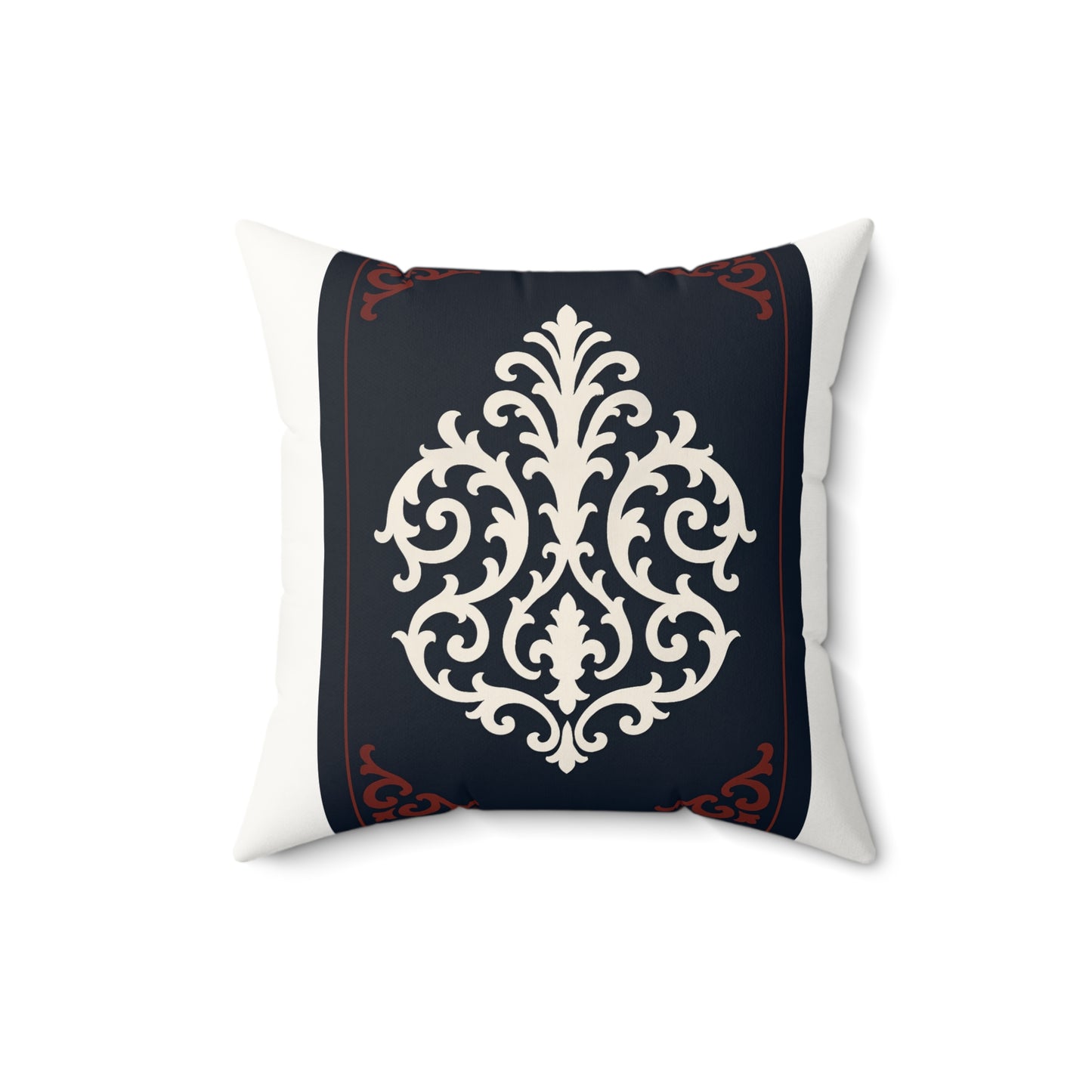 Dusk Blue-Maroon & White Baroque Faux Suede Pillow