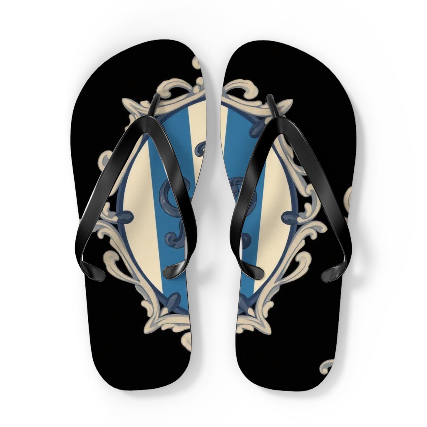 Stylish Blue & Alabaster Striped Baroque Beach Flip Flops, Summer Footwear, Vacation Sandals, Casual Footwear, Pool Party Essentials