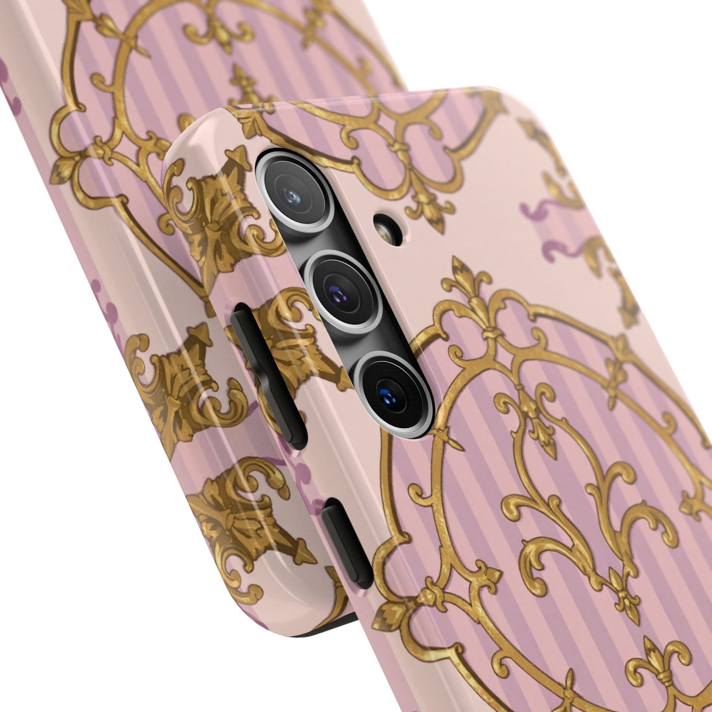 Elegant Vintage Phone Case, Tough Phone Case, Lavender & Alabaster Striped Gold Baroque Phone Cover, Stylish Phone Protector, Gift for Her