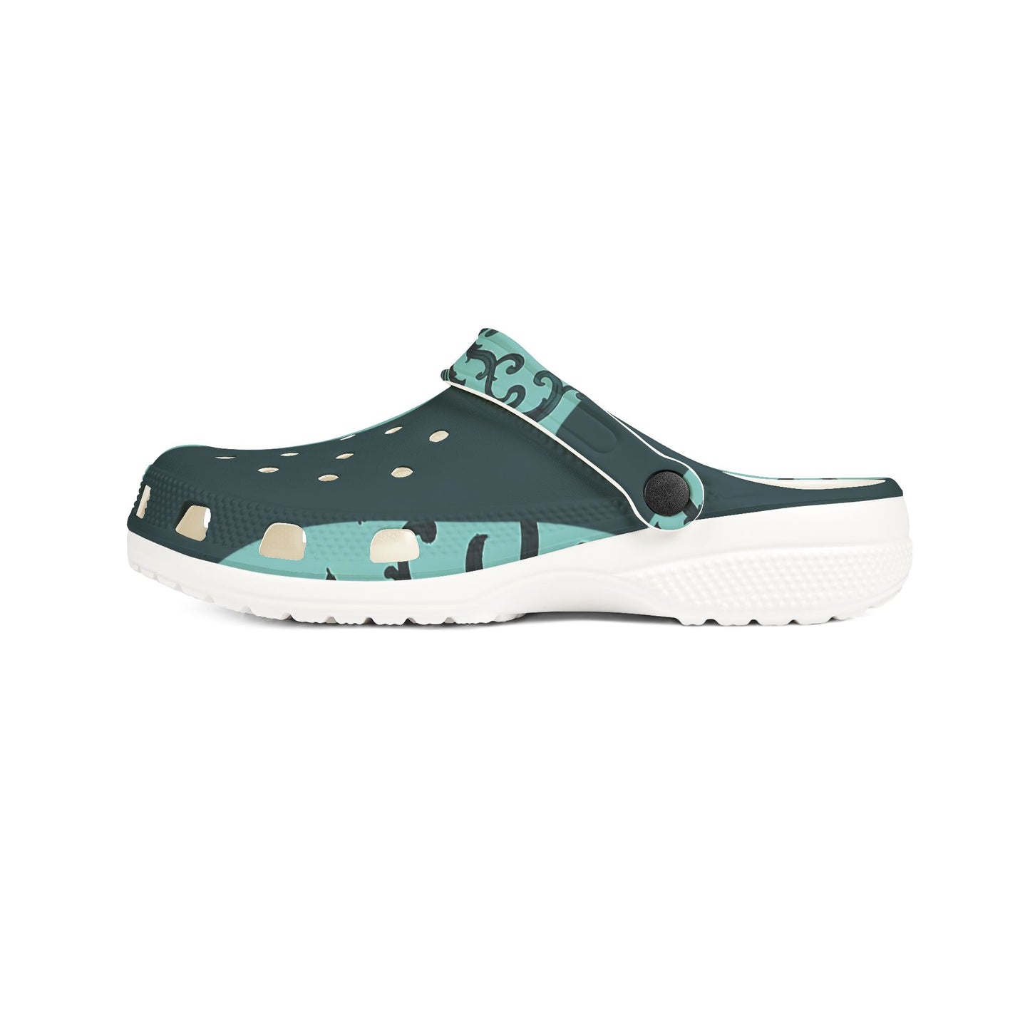 Stylish EVA Foam Rubber Clogs with Elegant Pattern | Comfortable Footwear for Home & Outdoors, Casual Slip-Ons, Spring Fashion - Teal Striped Rococo