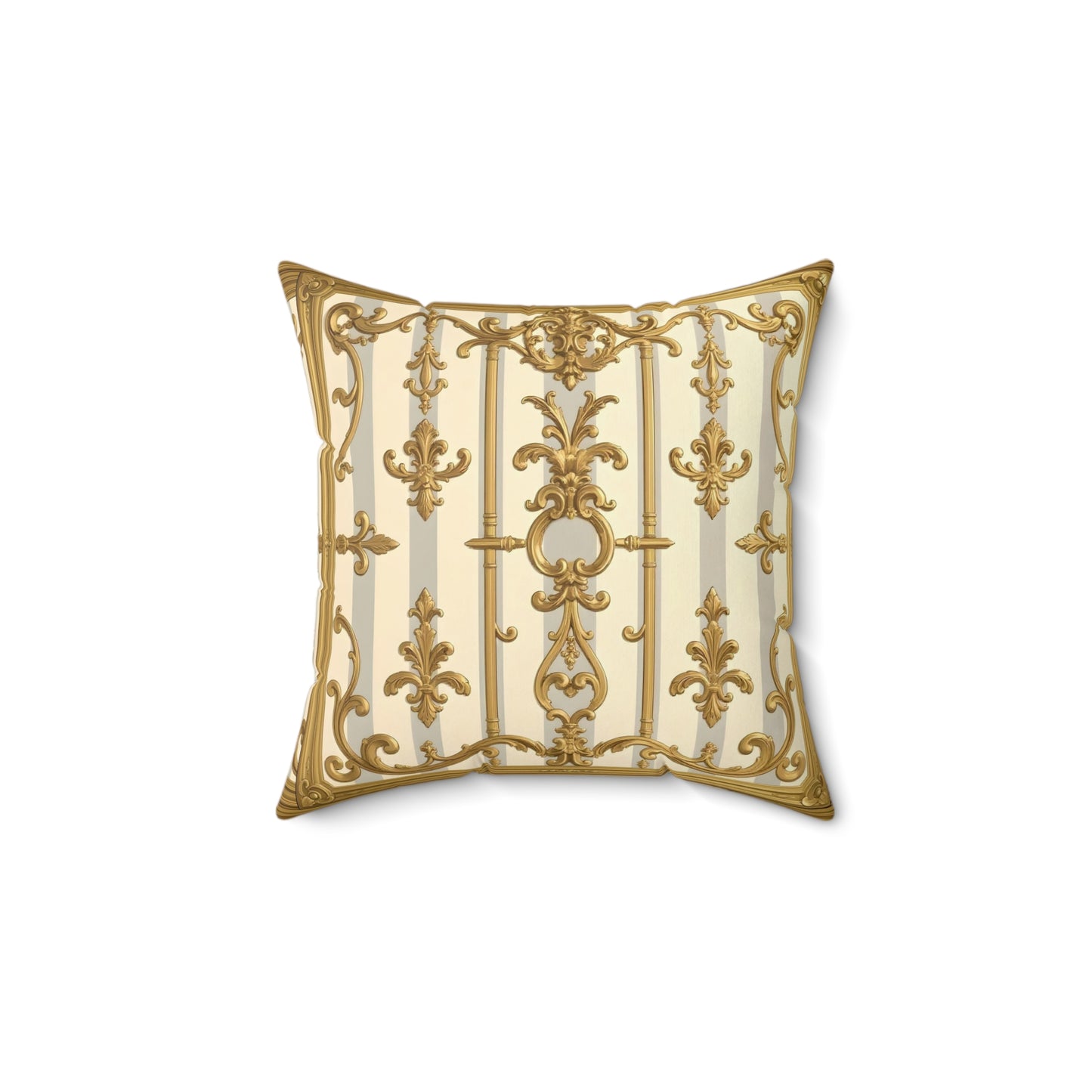 Elegant Gold Pattern Pillow, Luxury Home Decor, Throw Pillow, Couch Cushion, Perfect Gift, Wedding Decor - Matte Gray & Cream Striped Gold Baroque
