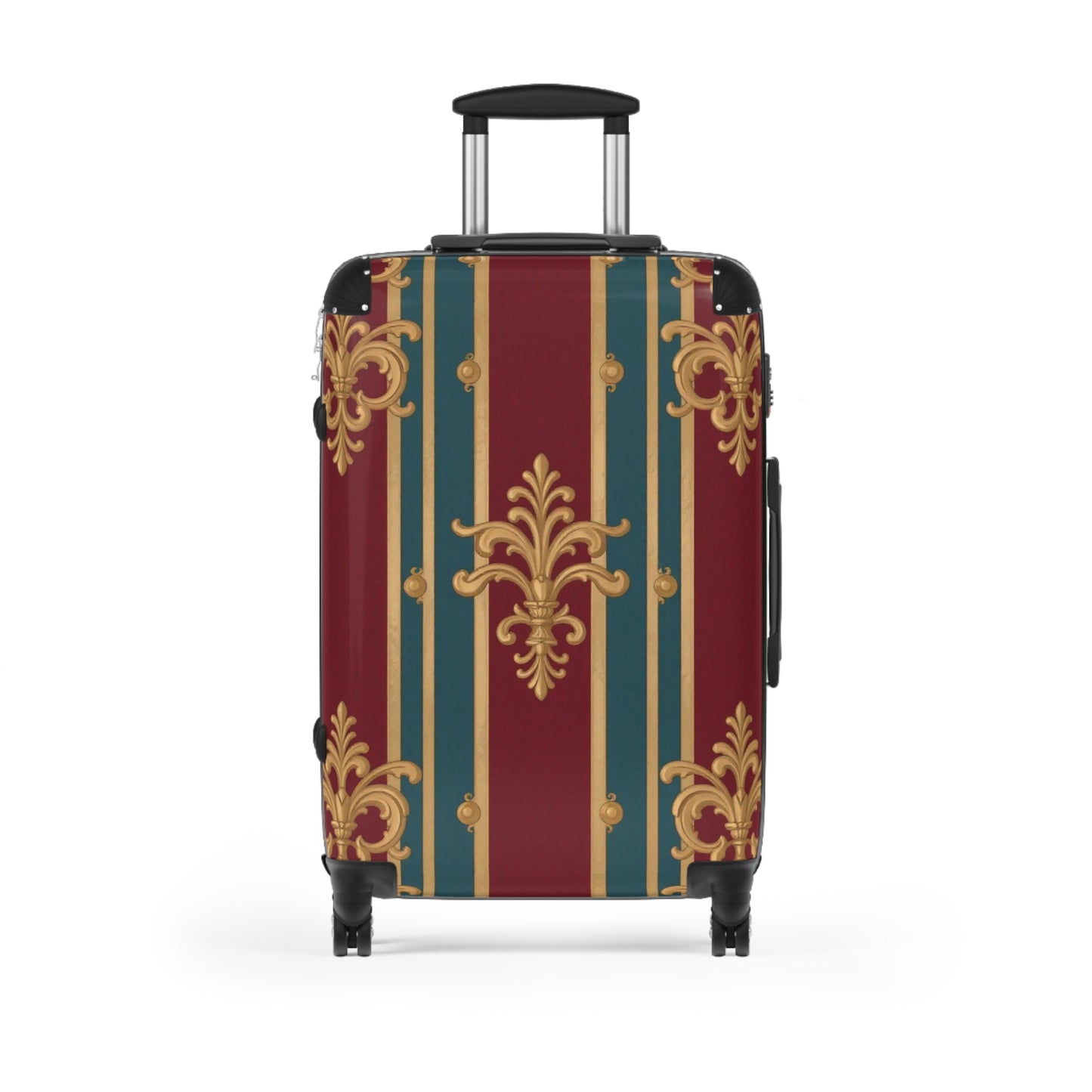 Elegant Travel Suitcase, Vintage Floral Luggage, Stylish Carry-On, Unique Vacation Bag, Perfect Gift for Travelers - Burgundy Striped Gold Baroque