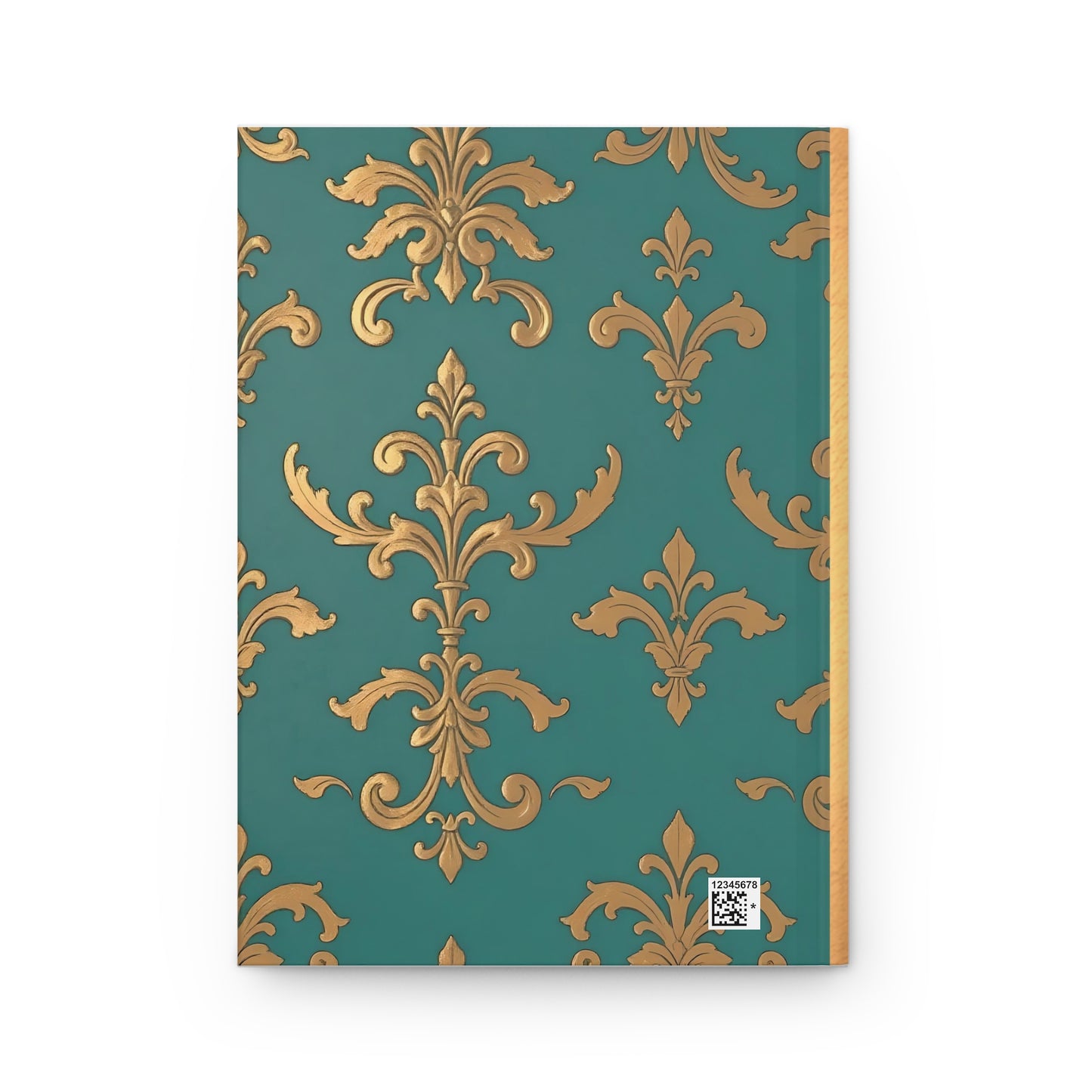 Elegant Floral Hardcover Journal - Stylish Writing Notebook - Aqua & Gold Damask Design