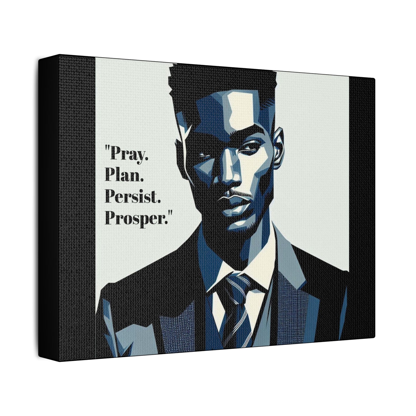 Afro Art Print Canvas, Wall Decor, Satin Stretched Canvas, African American Art, Office Decor, Home Decor - "Pray. Plan. Persist. Prosper."