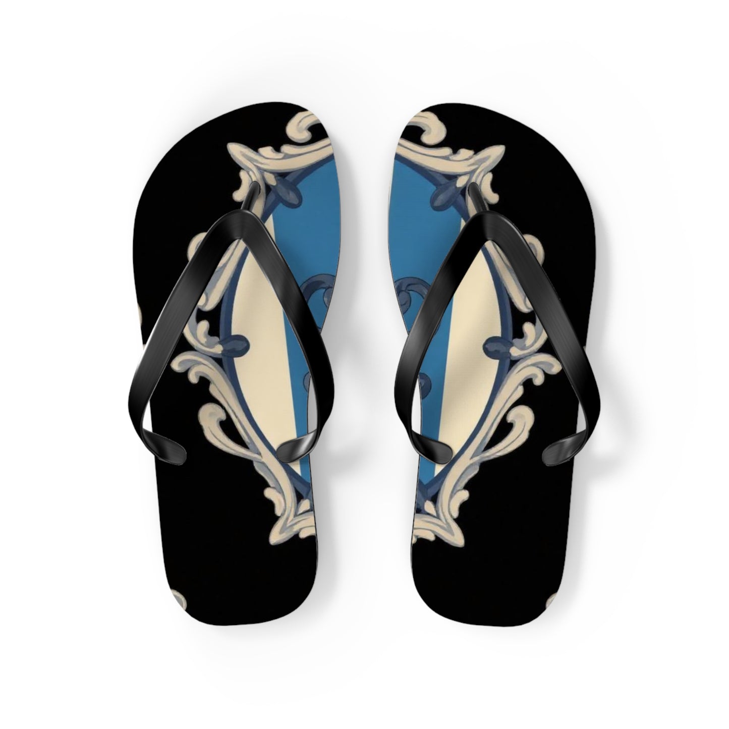 Stylish Blue & Alabaster Striped Baroque Beach Flip Flops, Summer Footwear, Vacation Sandals, Casual Footwear, Pool Party Essentials