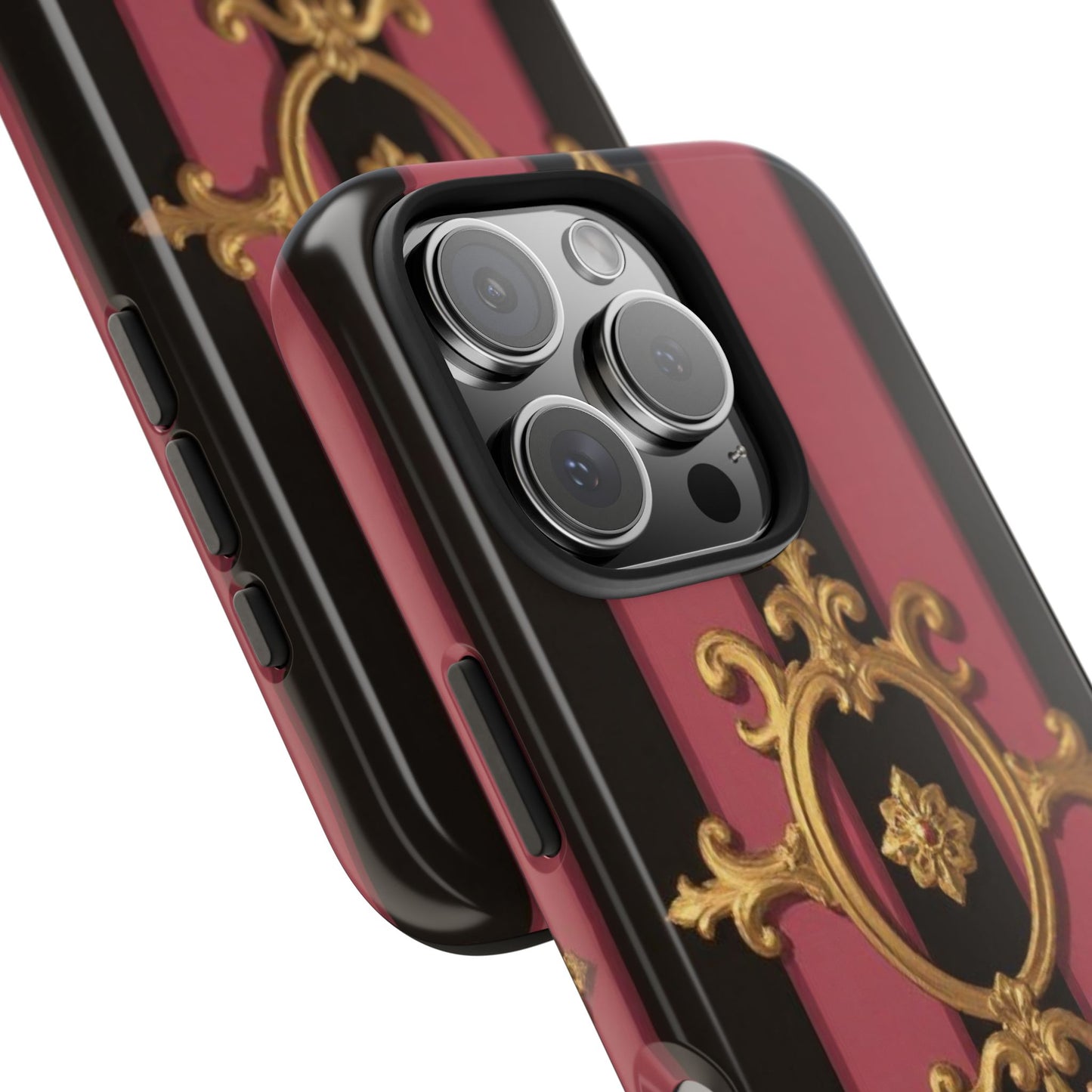 Elegant Black & Mauve Striped Gold Baroque Tough Phone Cases, Luxe Phone Covers, Fashionable Mobile Cases, Gift for Her, Holiday Phone Accessories