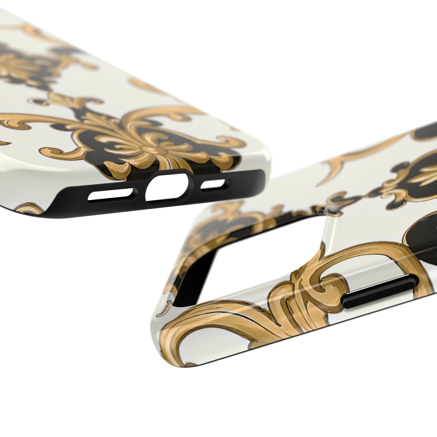 Elegant Floral Tough Phone Cases, Durable Phone Cover, Stylish Phone Accessories, Gift for Her, Chic Phone Cases - Black & Gold Rococo