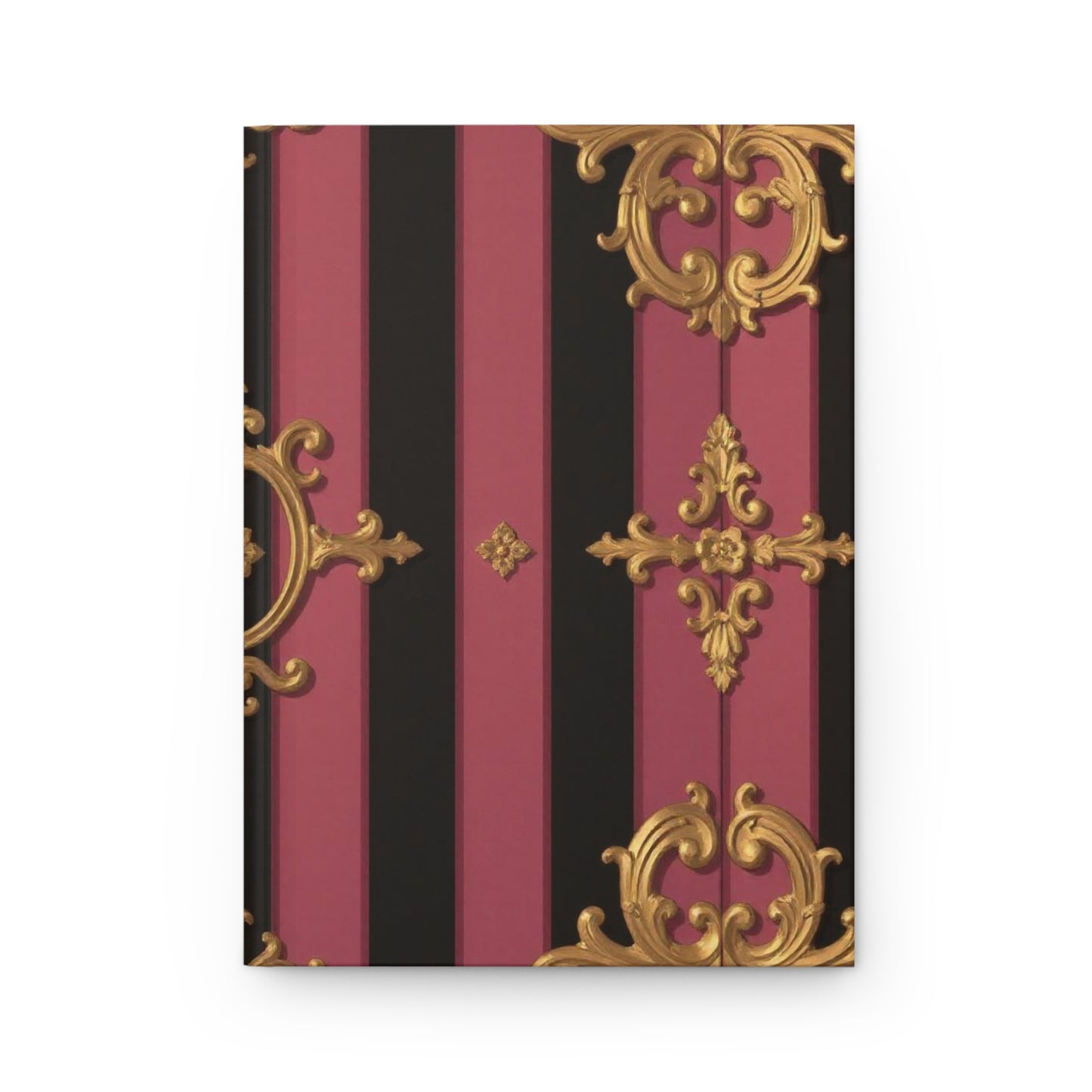 Elegant Black & Mauve Striped Gold Baroque Hardcover Journal, Sophisticated Writing Notebook, Gift for Writers, Art Lovers, Journaling, Notebooks